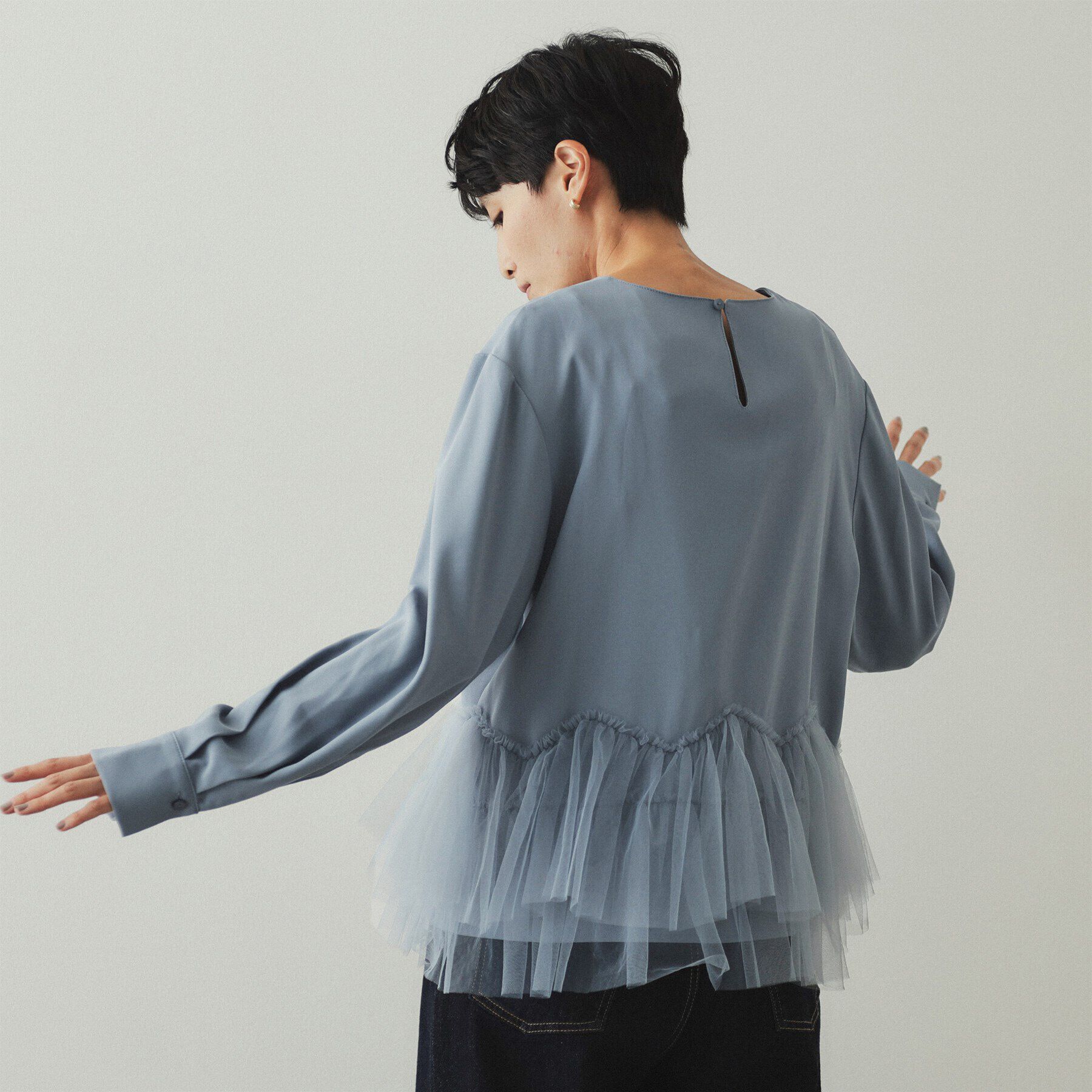 OPAQUE.CLIP「チュールドッキング ペプラムブラウス【洗濯機洗い可】」|シャツ・ブラウス|