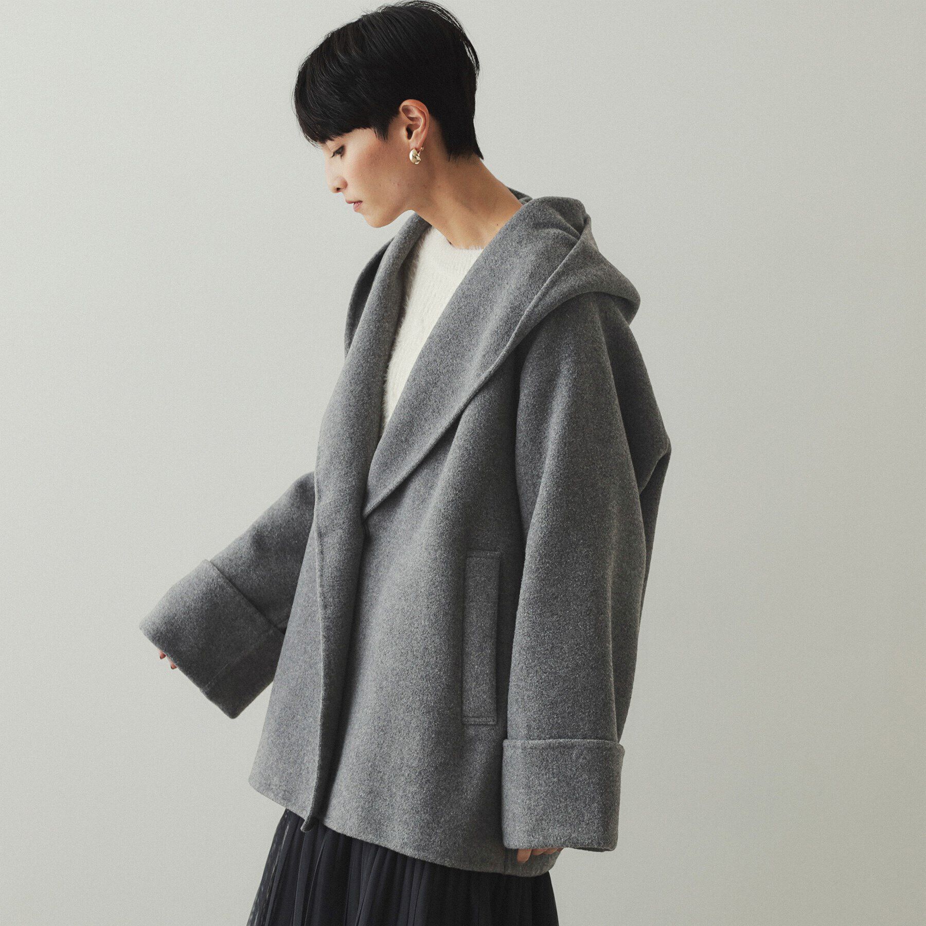 OPAQUE.CLIP「ウール混フードショールカラーミドルコート」|その他|