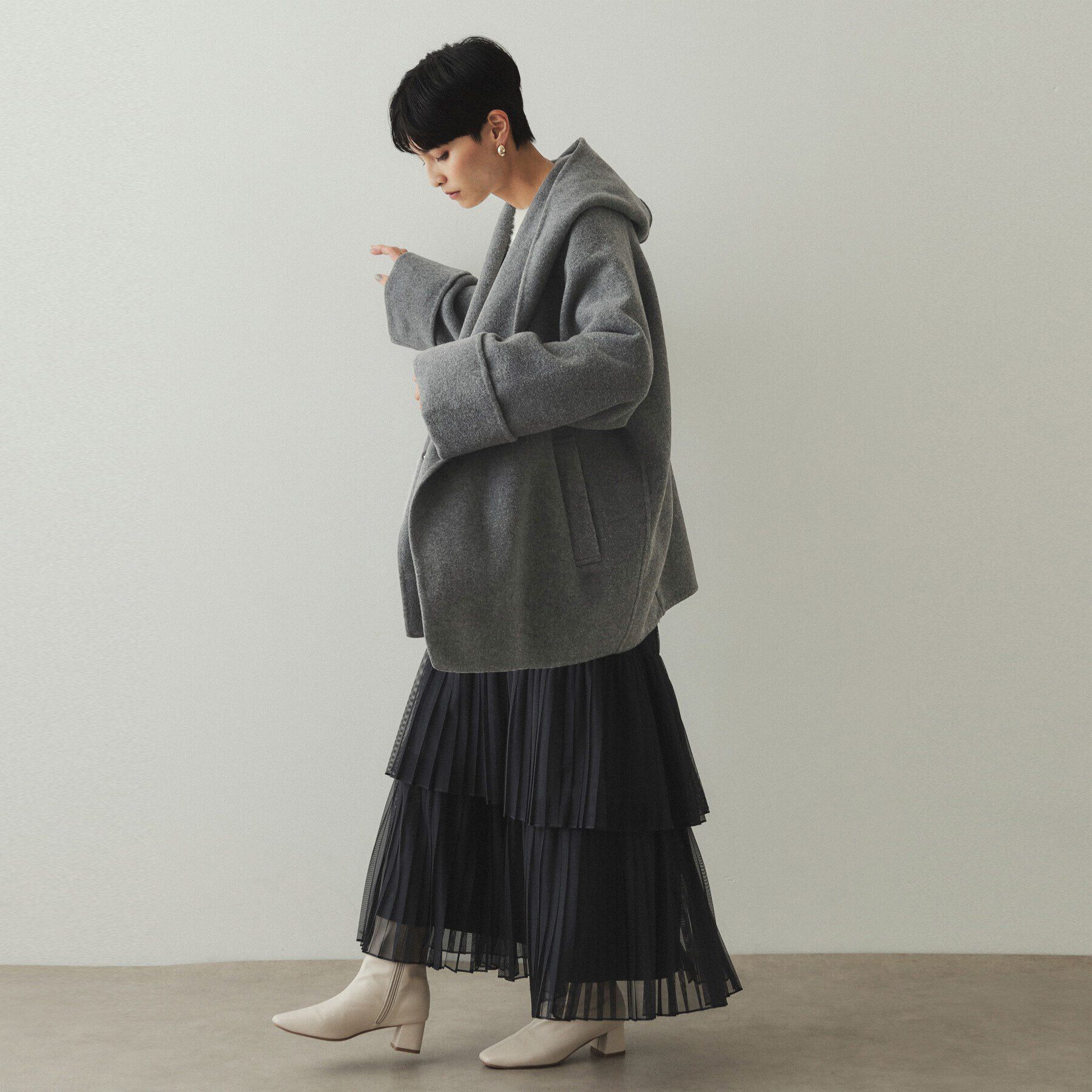 OPAQUE.CLIP「ウール混フードショールカラーミドルコート」|その他|