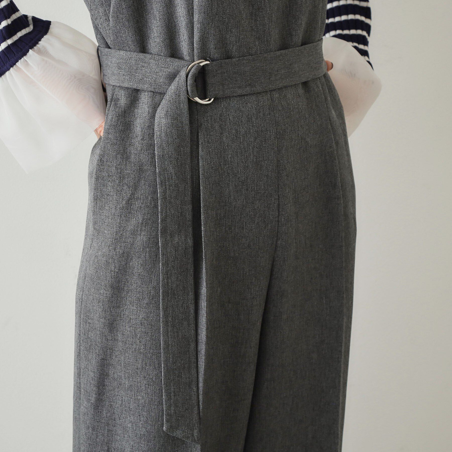 OPAQUE.CLIP「ウールライク ベルト付サロペット【洗濯機洗い可】」|オールインワン|