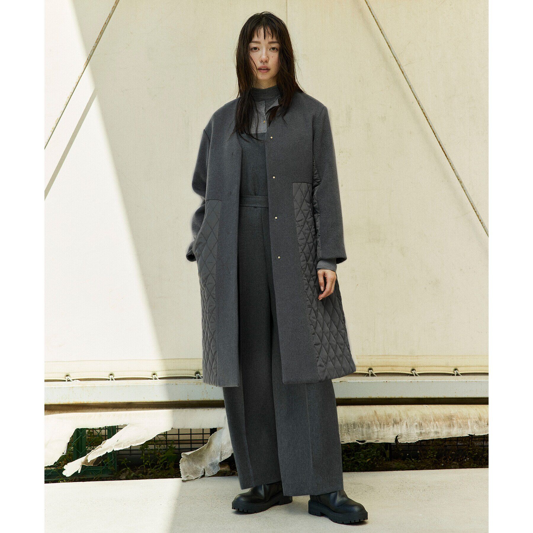 OPAQUE.CLIP「ウールライク ベルト付サロペット【洗濯機洗い可】」|オールインワン|