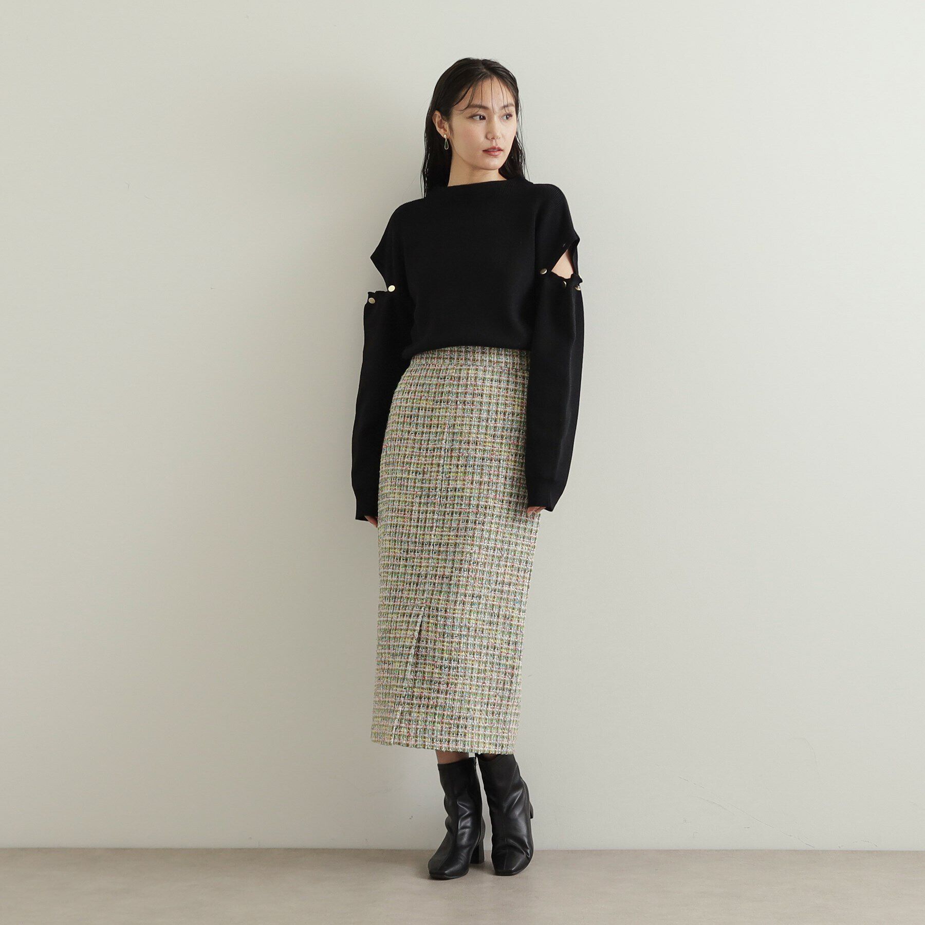 OPAQUE.CLIP「《Oggi掲載》ファンシーツイードナロースカート【洗濯機洗い可】」|スカート|