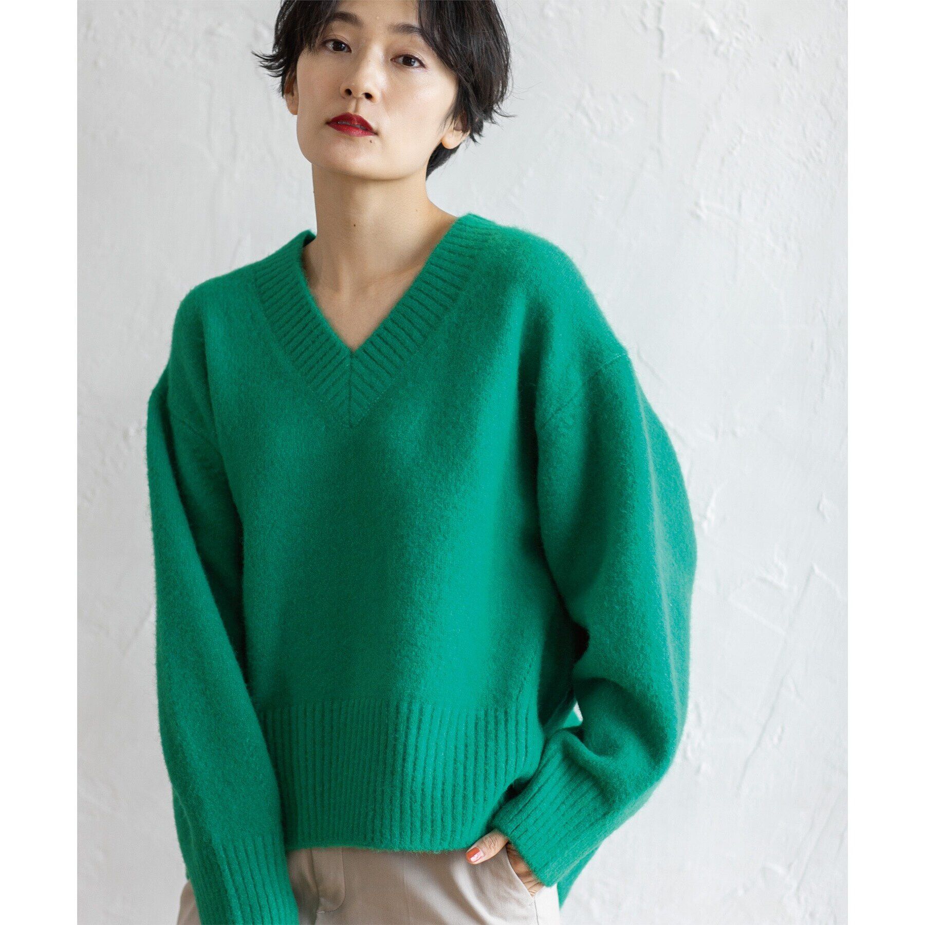 OPAQUE.CLIP「《7color》ふわふわVネックニット【洗濯機洗い可】」|ニット・セーター|
