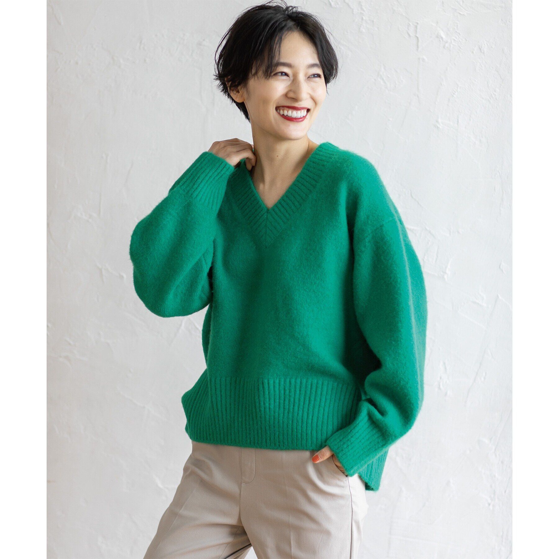 OPAQUE.CLIP「《7color》ふわふわVネックニット【洗濯機洗い可】」|ニット・セーター|