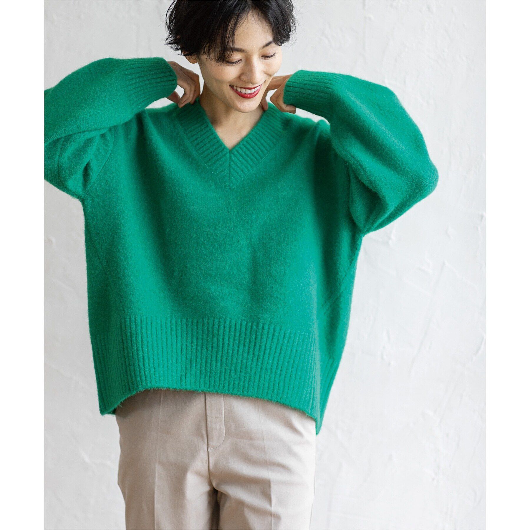 OPAQUE.CLIP「《7color》ふわふわVネックニット【洗濯機洗い可】」|ニット・セーター|