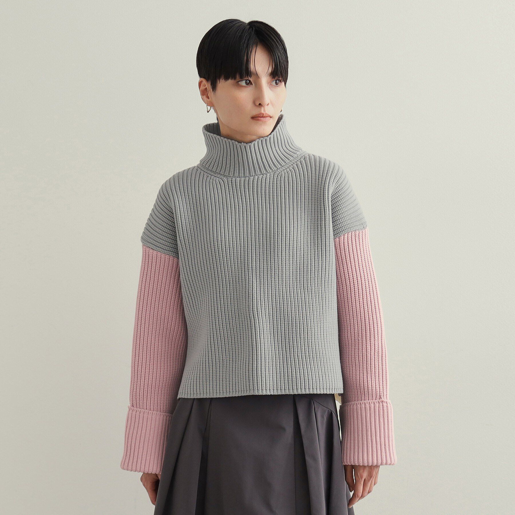 OPAQUE.CLIP「カラーブロッキングハイネックワイドニット【洗濯機洗い可】」|ニット・セーター|