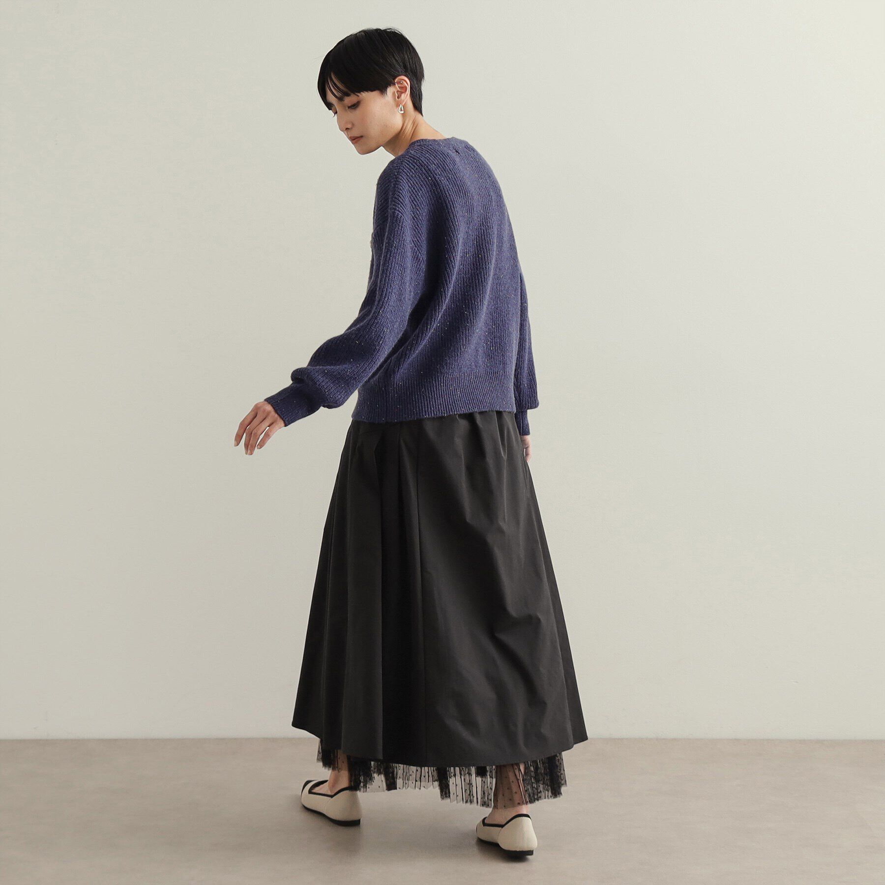 OPAQUE.CLIP「裾チュールプリーツドッキング タックフレアスカート【洗濯機洗い可】」|スカート|