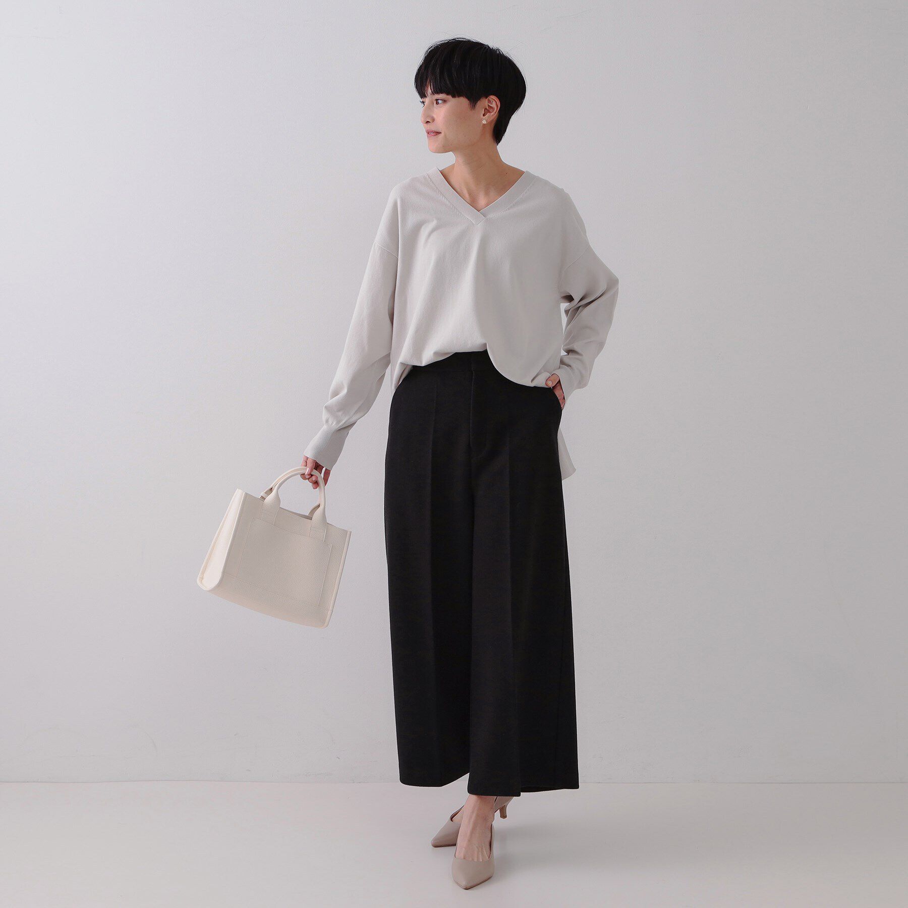 OPAQUE.CLIP「ウールライクストレッチ ワイドクロップドパンツ【洗濯機洗い可】」|その他|