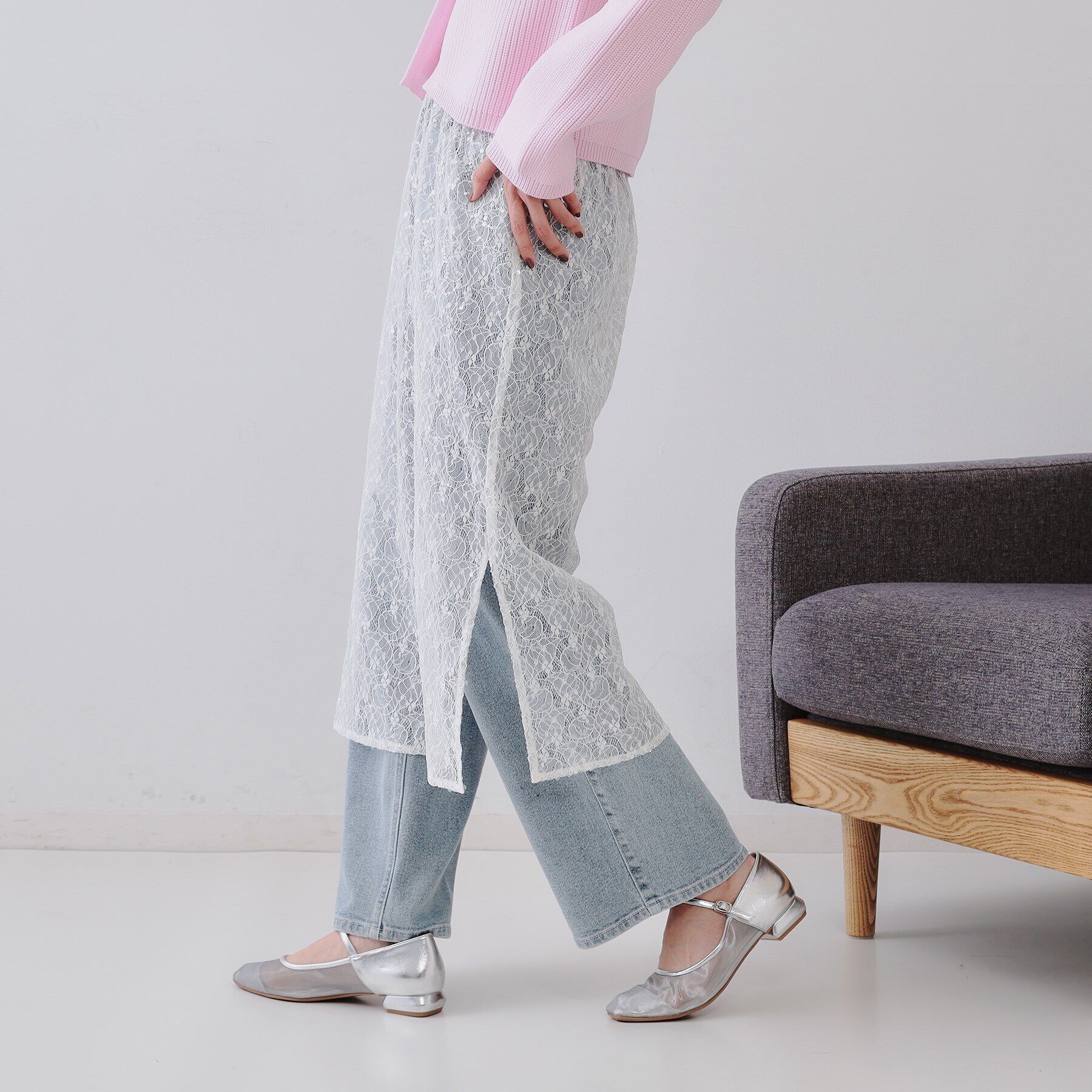 OPAQUE.CLIP「シアーレーススパンコールスカート【洗濯機洗い可】」|スカート|