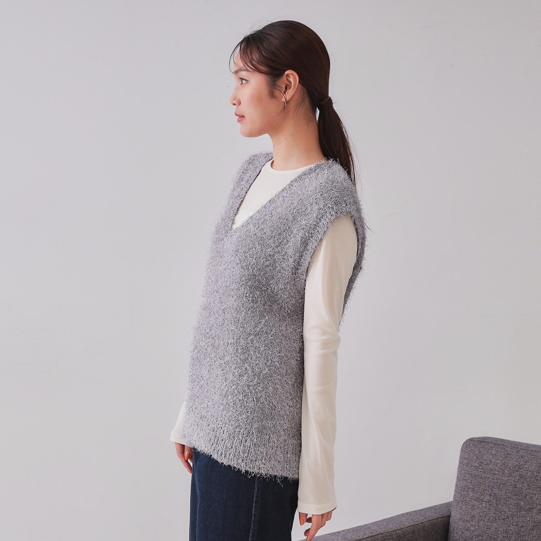 OPAQUE.CLIP「《andGIRL掲載》ラメシャギーニットベスト【洗濯機洗い可/抗ピル】」|ベスト・ジレ|