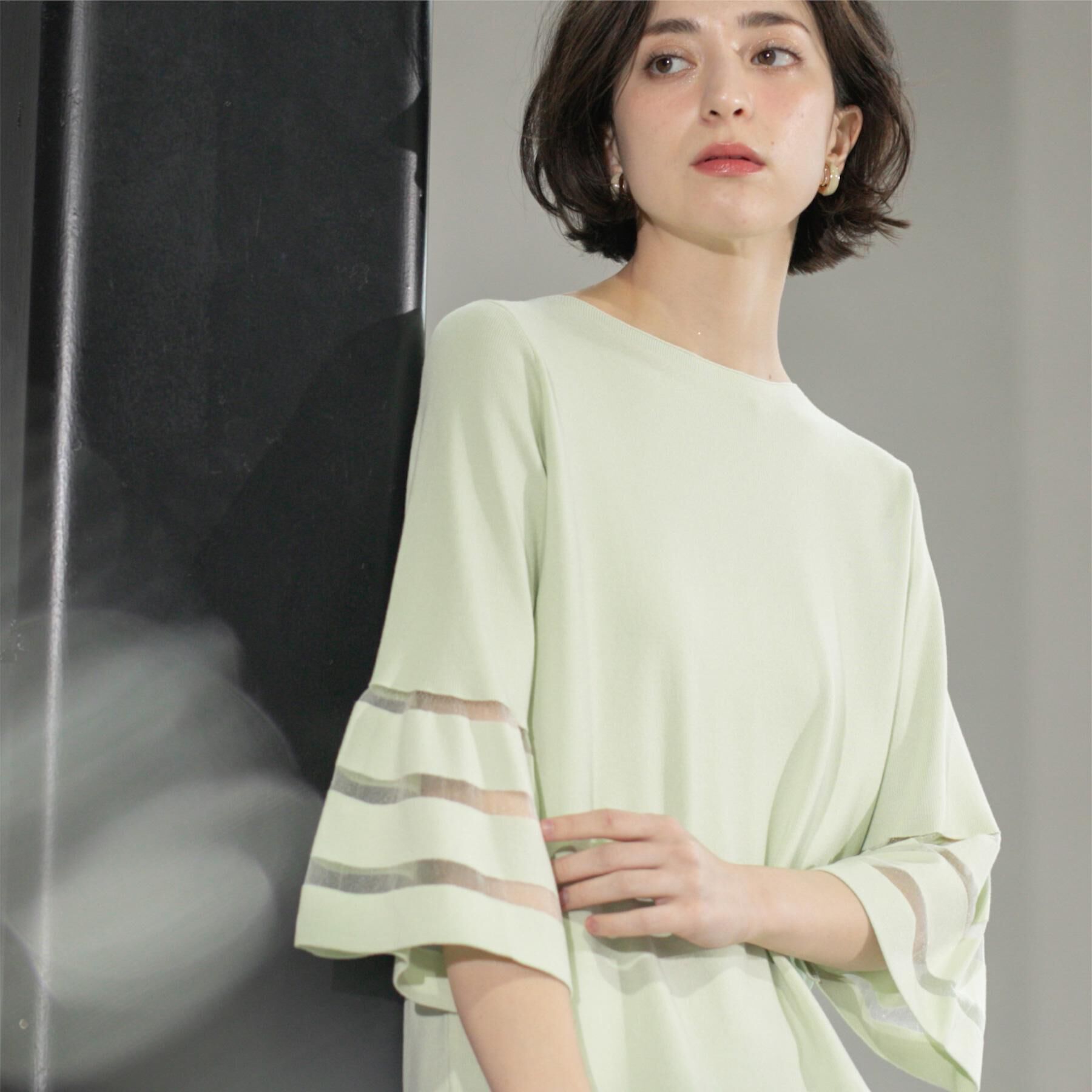 OPAQUE.CLIP「《6色展開》シアーボーダーフレアスリーブニット【洗濯機洗い可】」|ニット・セーター|