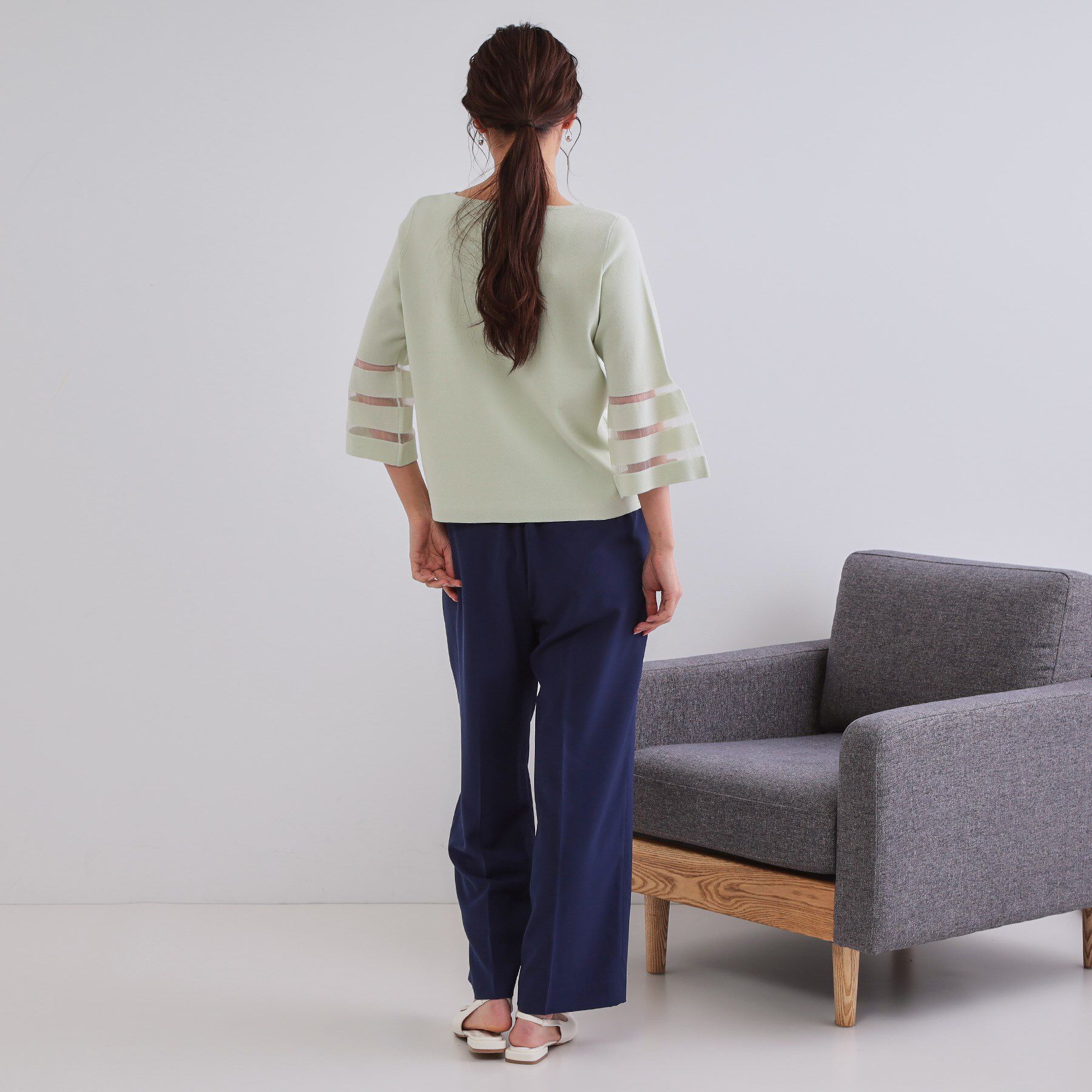 OPAQUE.CLIP「《6色展開》シアーボーダーフレアスリーブニット【洗濯機洗い可】」|ニット・セーター|