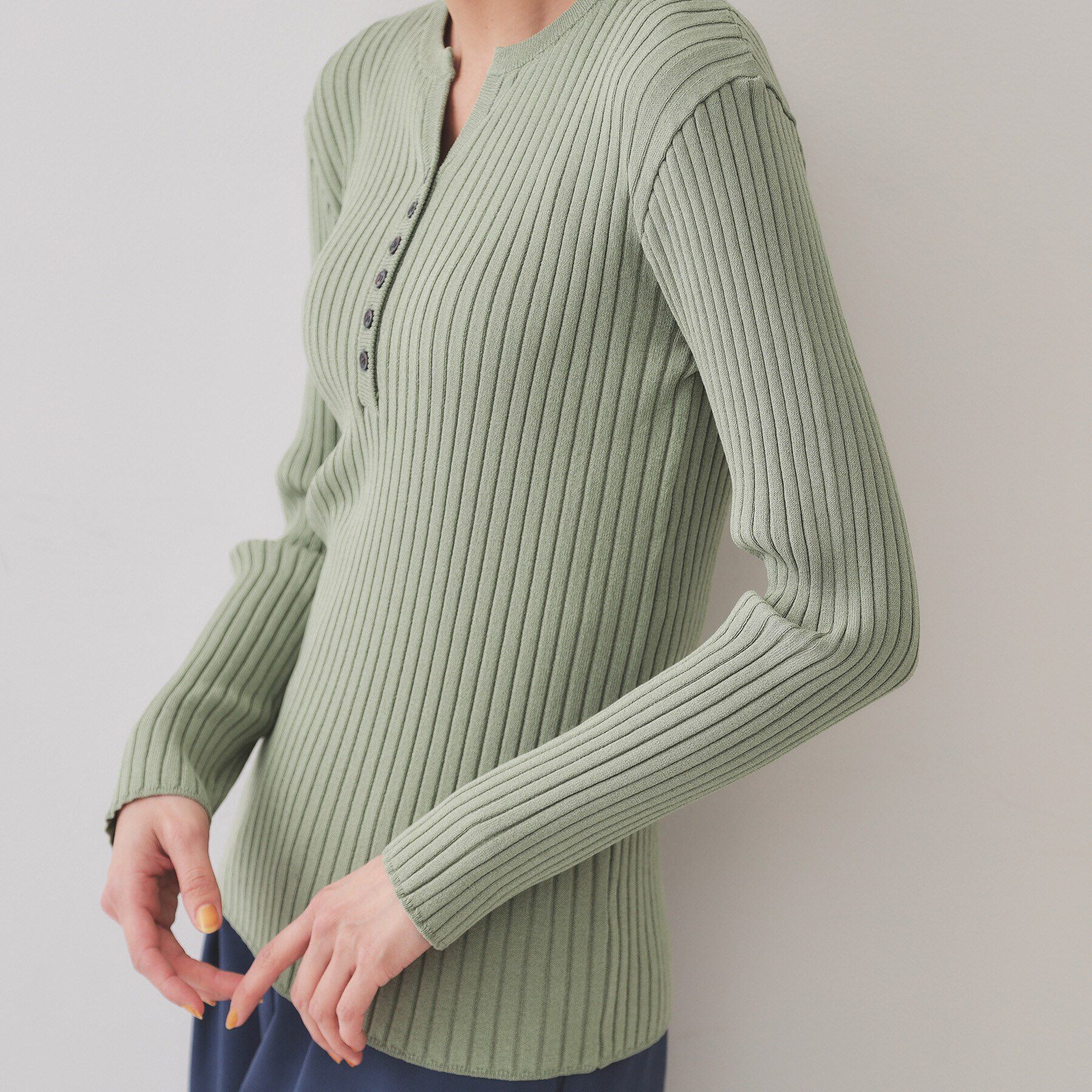 OPAQUE.CLIP「ヘンリーネックリブニット【洗濯機洗い可】」|ニット・セーター|