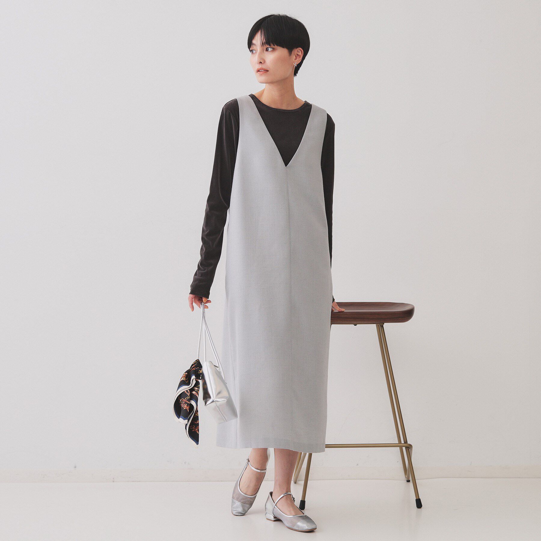 OPAQUE.CLIP「麻混ラメジャンパースカート【洗濯機洗い可】」|ワンピース|