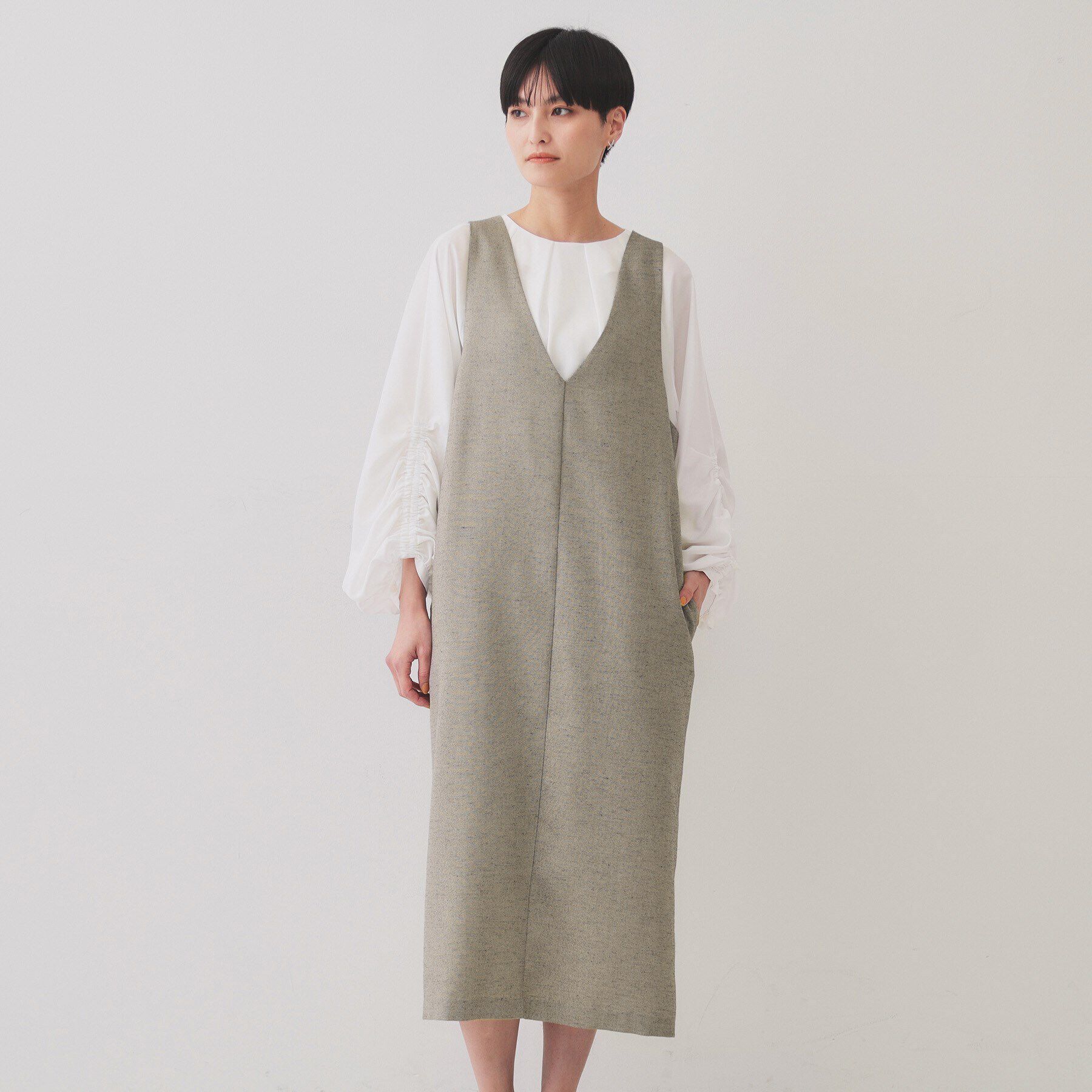 OPAQUE.CLIP「麻混ラメジャンパースカート【洗濯機洗い可】」|ワンピース|