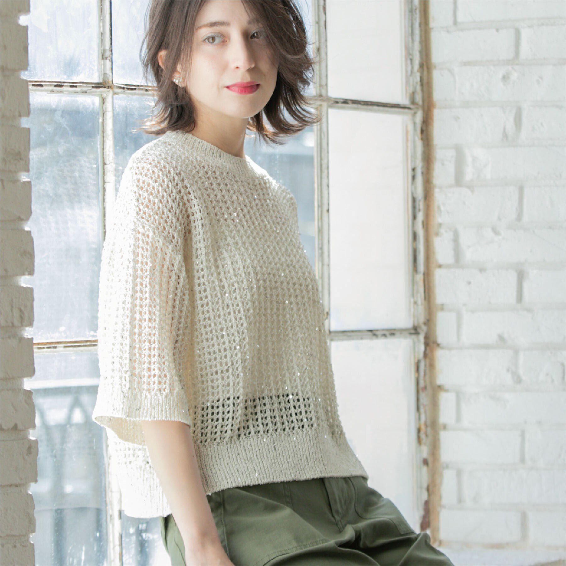 OPAQUE.CLIP「スパンコールメッシュニット」|ニット・セーター|