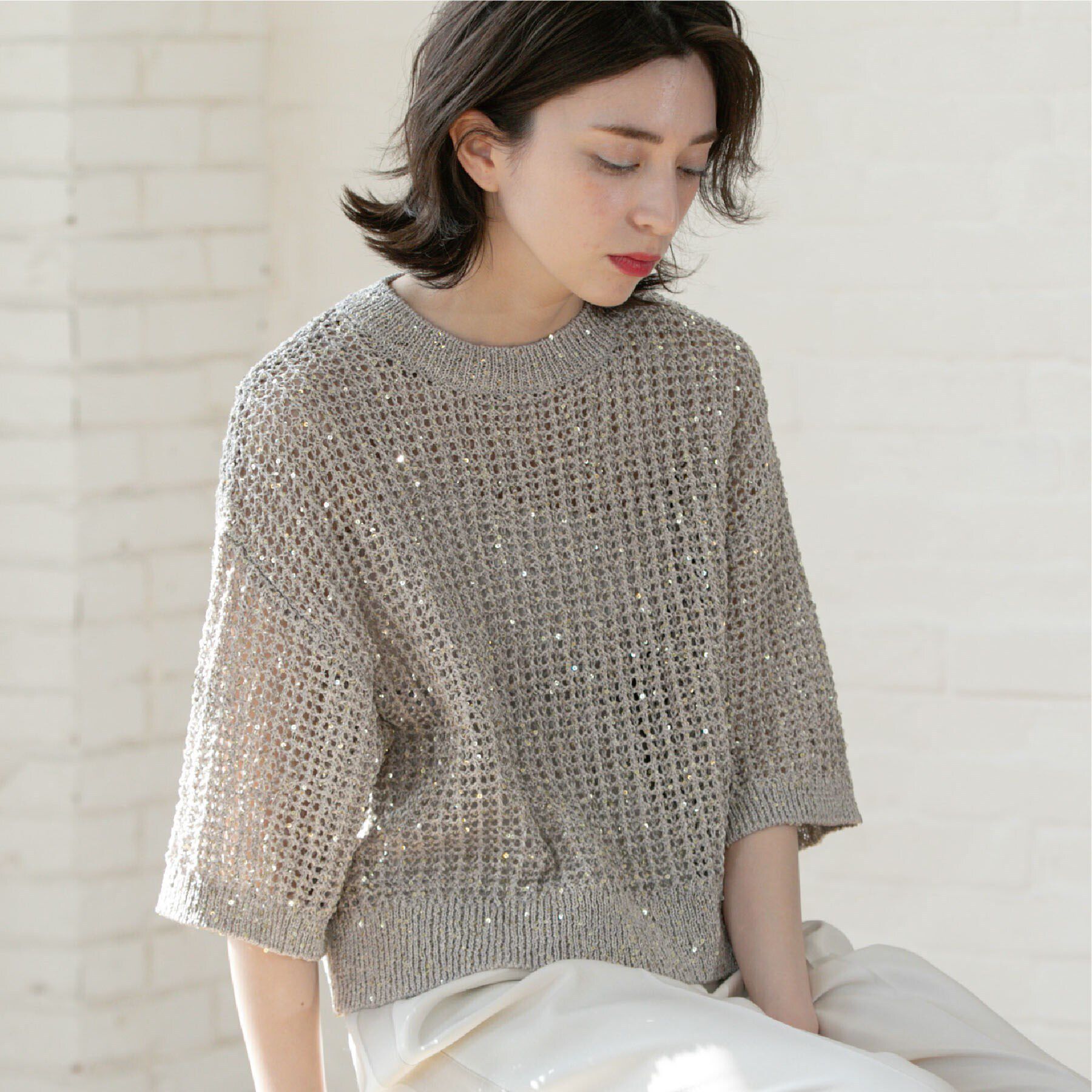 OPAQUE.CLIP「スパンコールメッシュニット」|ニット・セーター|