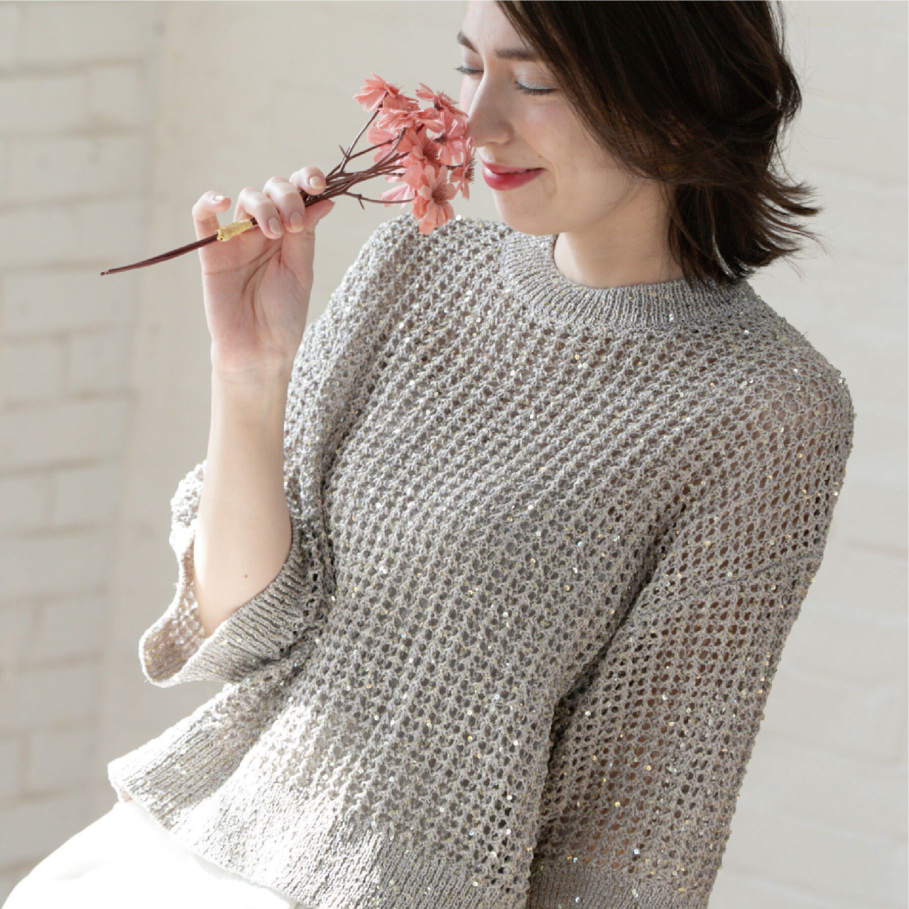 OPAQUE.CLIP「スパンコールメッシュニット」|ニット・セーター|ベージュ(652)