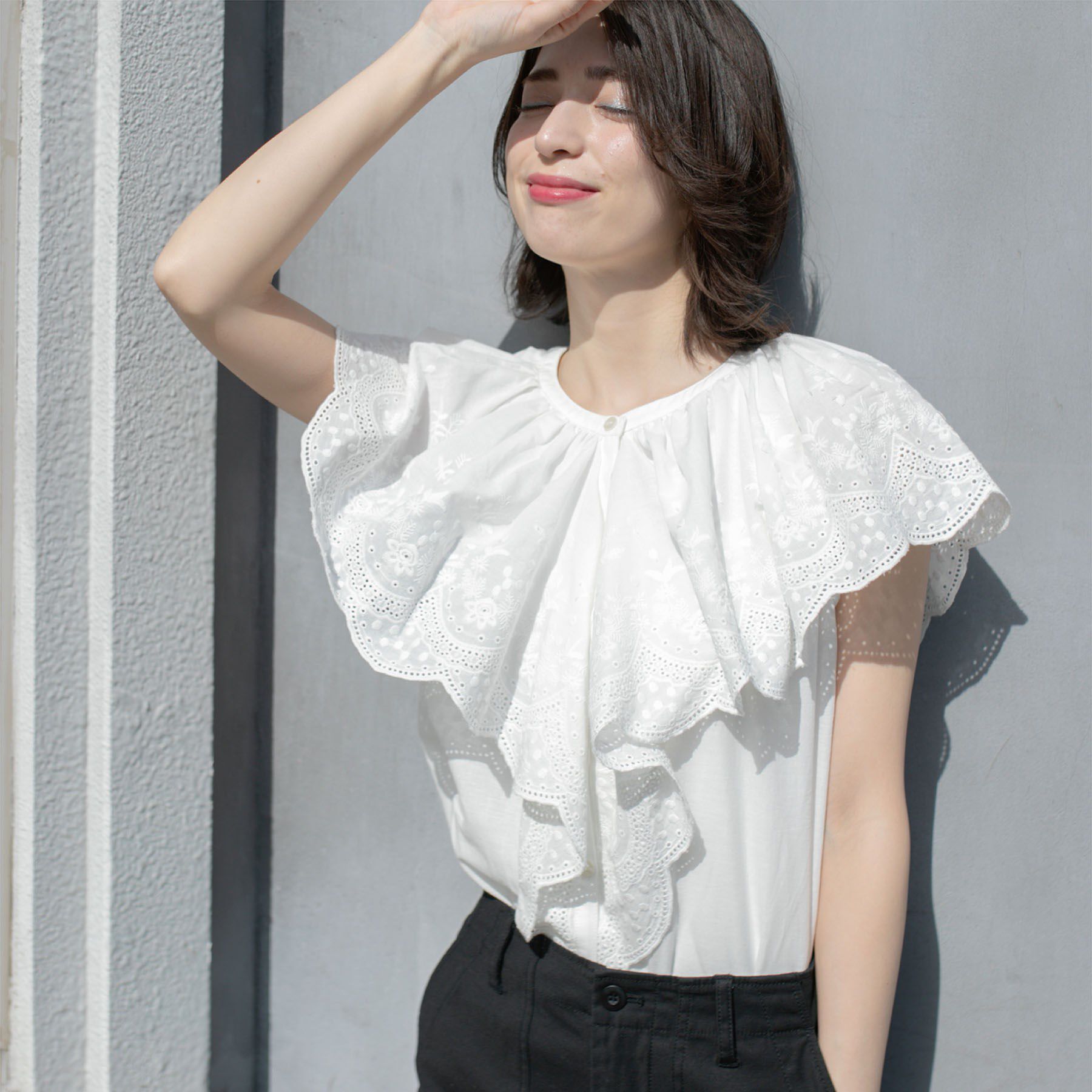 OPAQUE.CLIP「刺繍レースカラーブラウス」|シャツ・ブラウス|