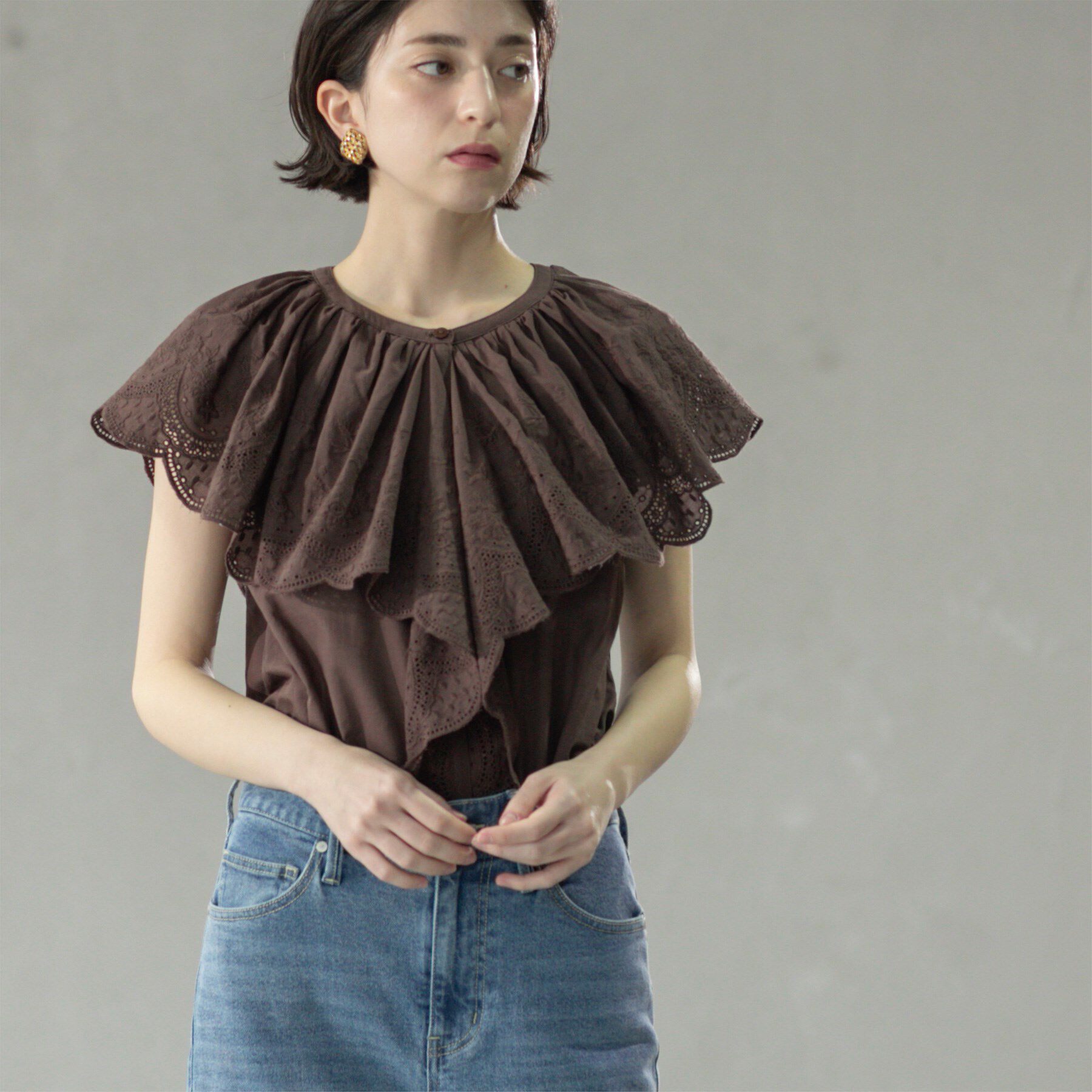 OPAQUE.CLIP「刺繍レースカラーブラウス」|シャツ・ブラウス|