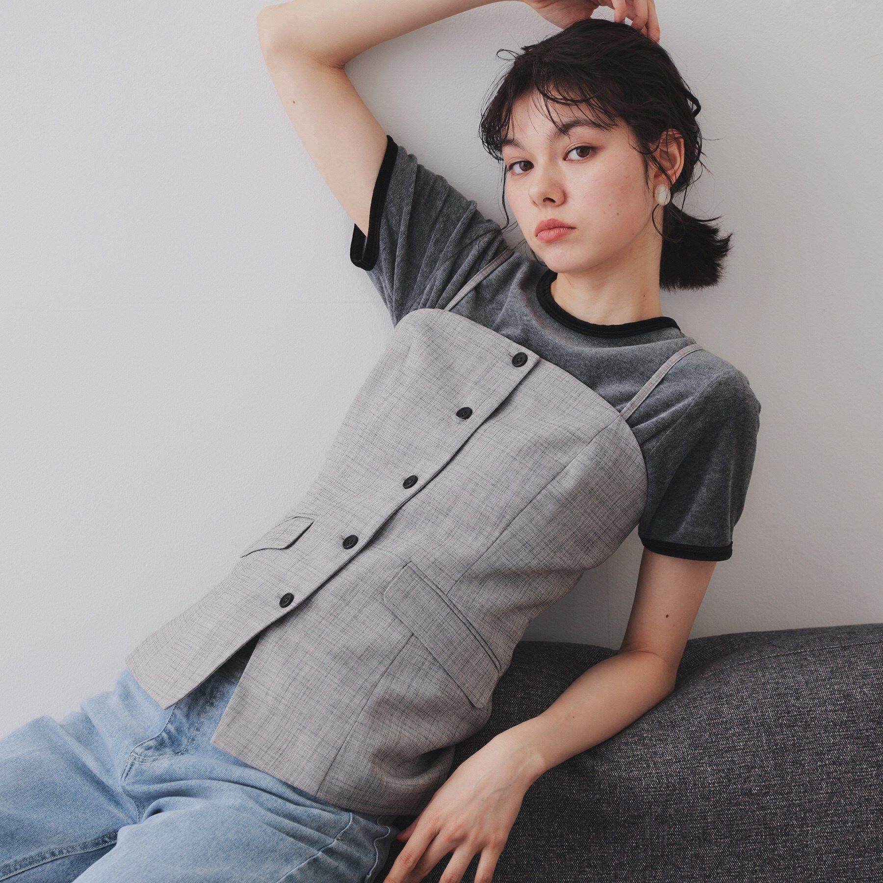 OPAQUE.CLIP「メランジビスチェ風ジレ/セットアップ対応可【洗濯機洗い可】」|ベスト・ジレ|グレー(012)