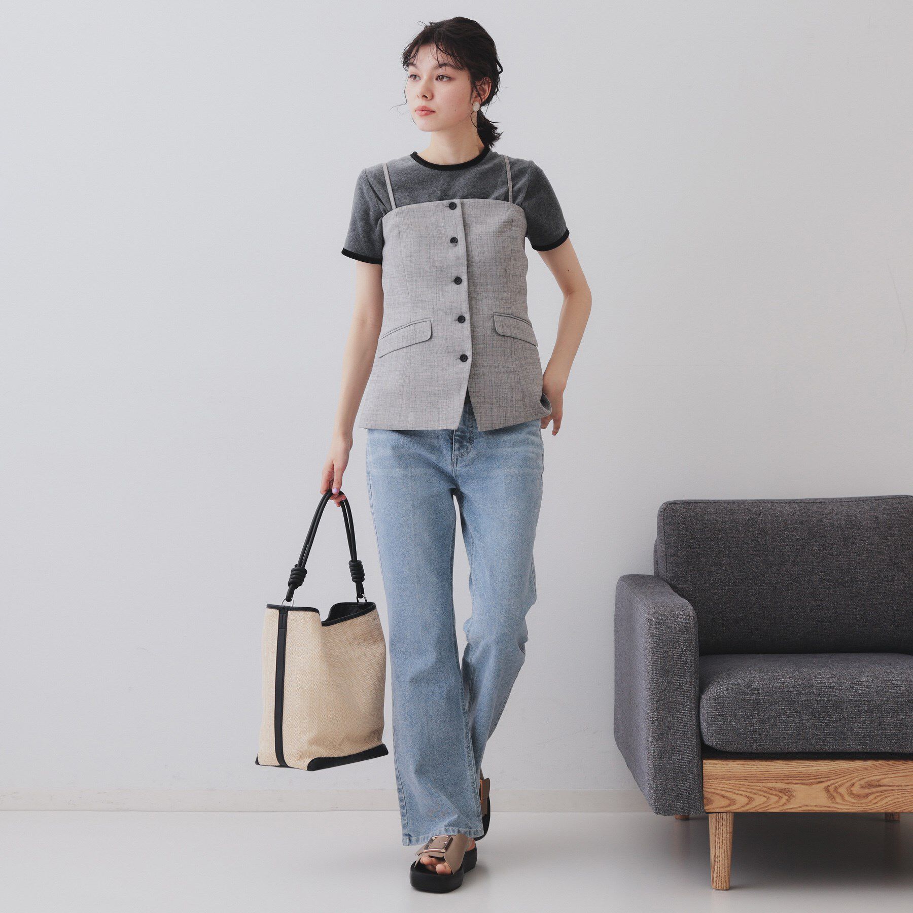 OPAQUE.CLIP「メランジビスチェ風ジレ/セットアップ対応可【洗濯機洗い可】」|ベスト・ジレ|