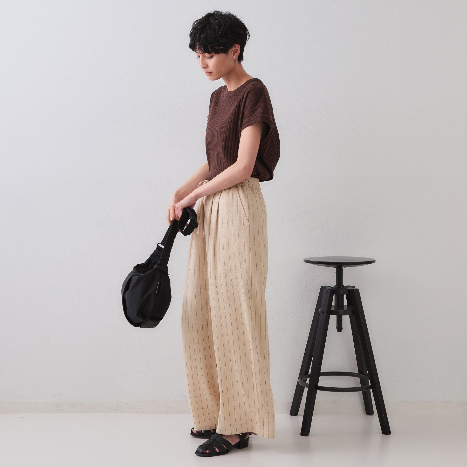 OPAQUE.CLIP「麻混ストライプイージーワイドパンツ【洗濯機洗い可】」|その他|