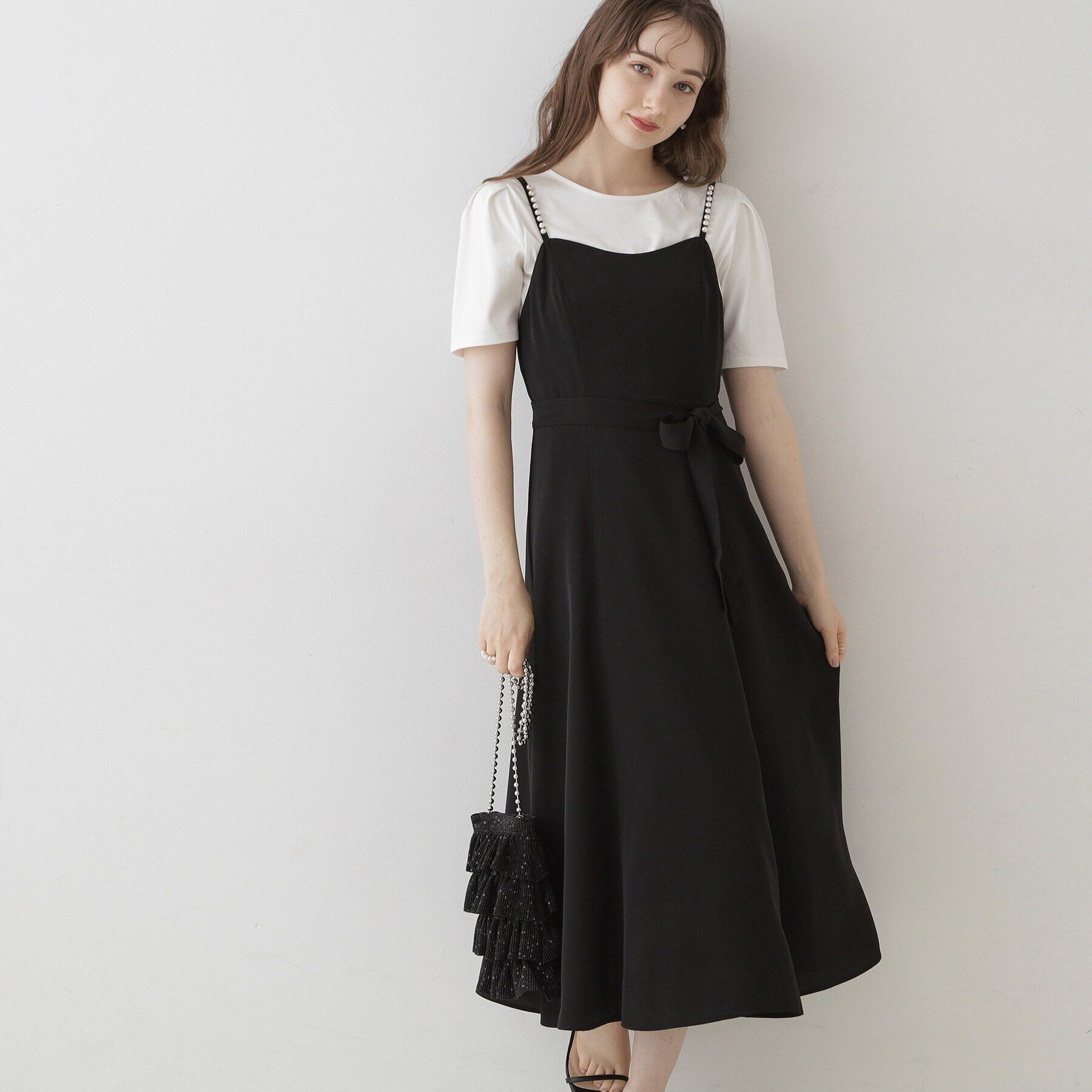 Couture broach「【華やか・着映えが叶う】パール調デザインキャミワンピース」|ワンピース|ﾌﾞﾗｯｸ(019)