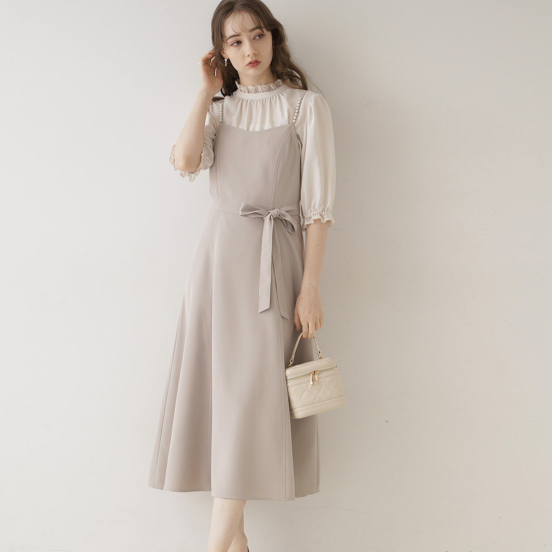 Couture broach「【華やか・着映えが叶う】パール調デザインキャミワンピース」|ワンピース|