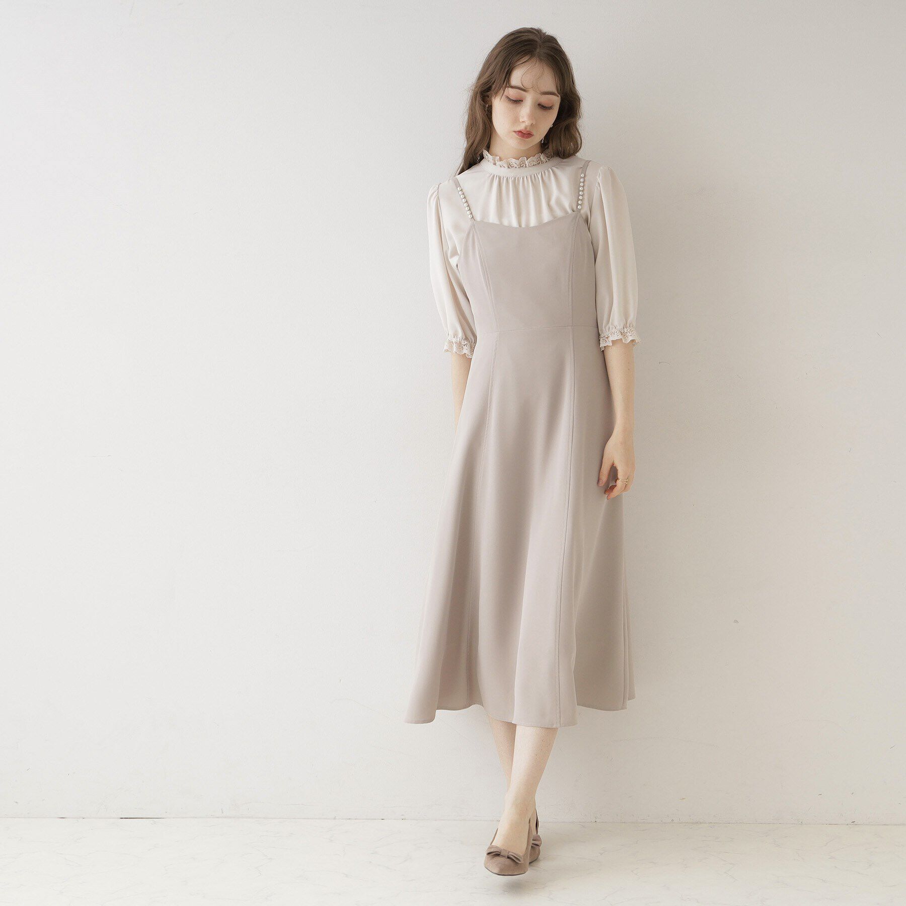 Couture broach「【華やか・着映えが叶う】パール調デザインキャミワンピース」|ワンピース|