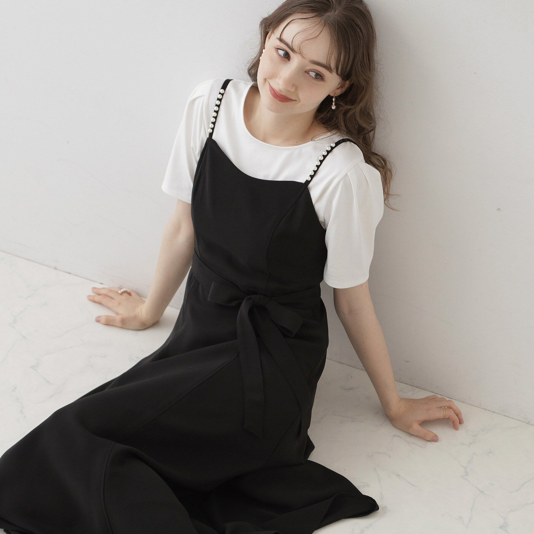 Couture broach「【華やか・着映えが叶う】パール調デザインキャミワンピース」|ワンピース|