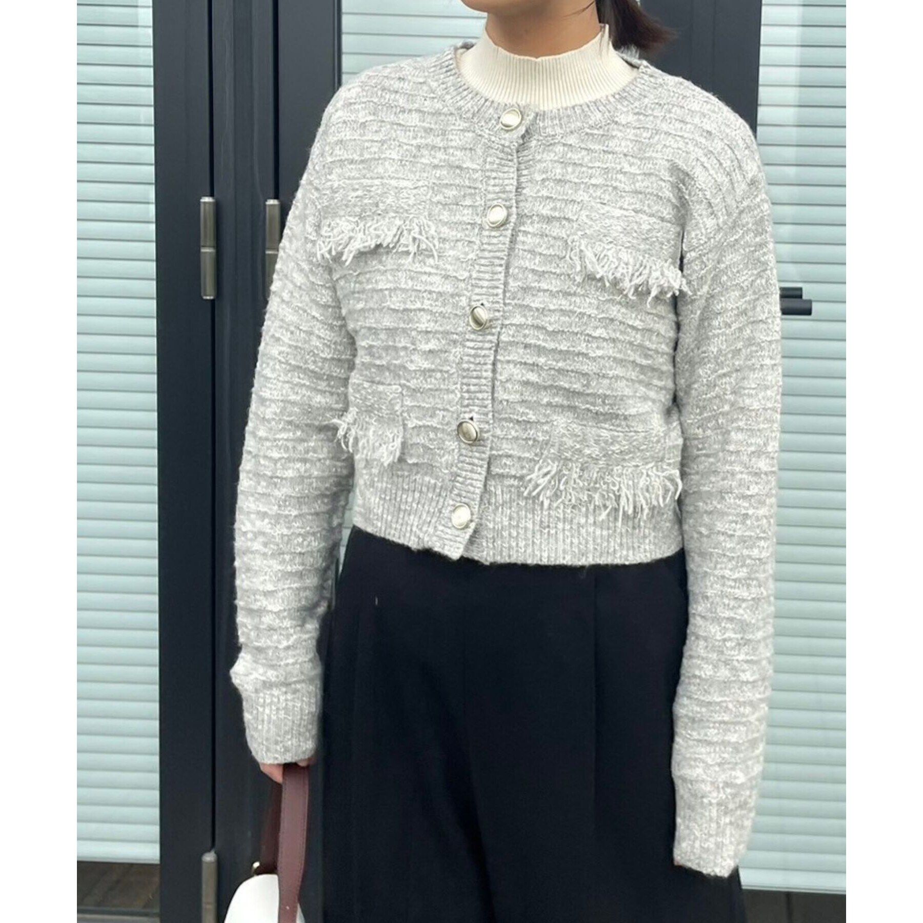 Couture broach「【上品な着こなしが叶う】ツイード風ニットジャケットカーディガン」|カーディガン|