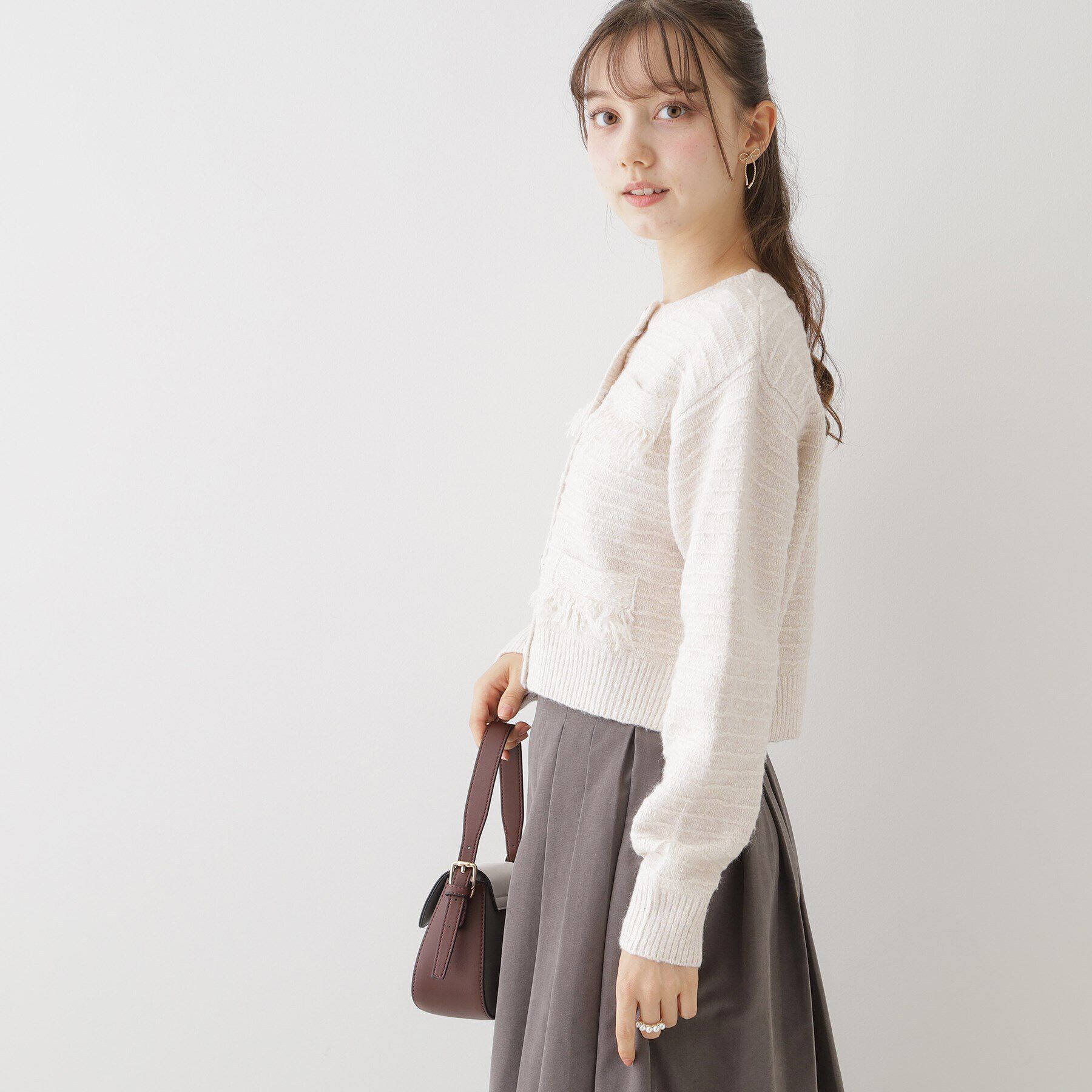 Couture broach「【上品な着こなしが叶う】ツイード風ニットジャケットカーディガン」|カーディガン|