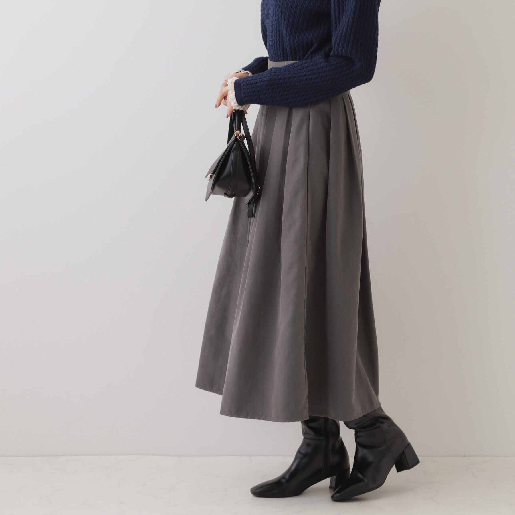 Couture broach「【スッキリ見えが叶う】マイクロスエードタックプリーツ」|スカート|
