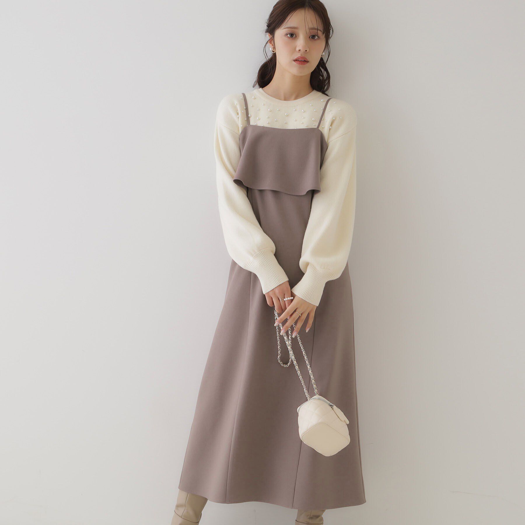 Couture broach「【スッキリ華奢みえが叶う】フレアデザインキャミワンピース」|ワンピース|ﾋﾟﾝｸﾍﾞｰｼﾞｭ(053)