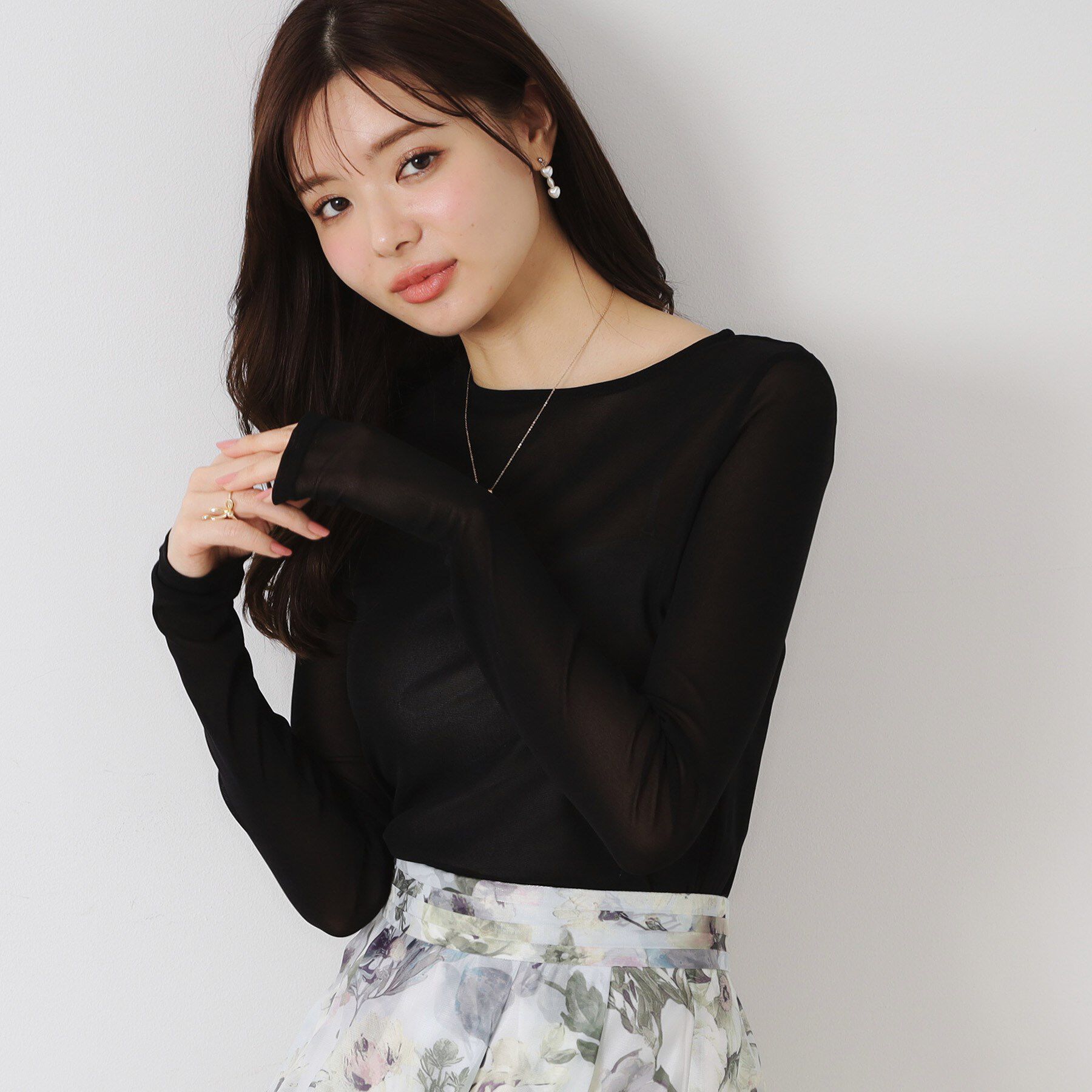 Couture broach「チュールクルーネックTシャツ」|Tシャツ・カットソー|ブラック(019)