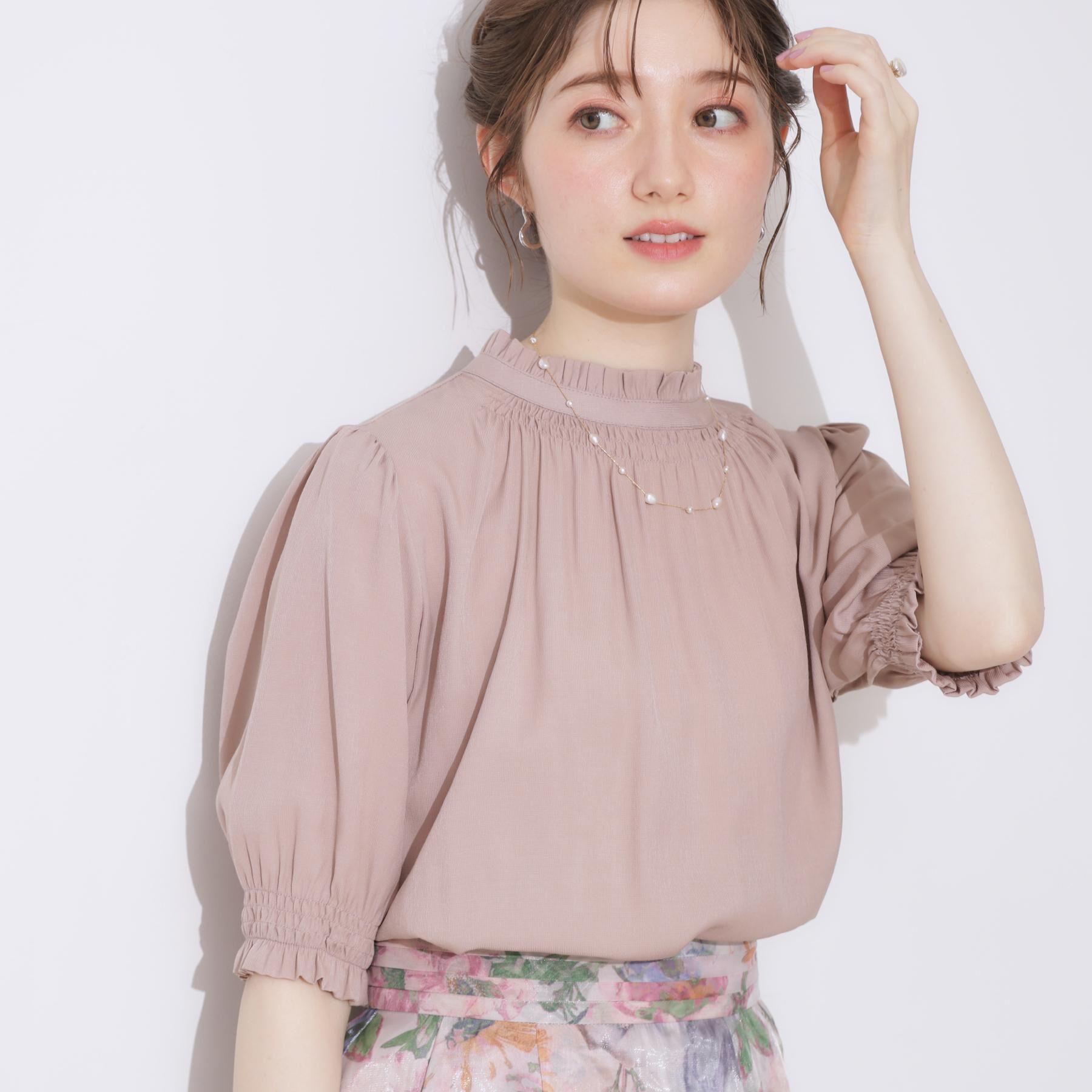 Couture broach「【SS～LLサイズ・二の腕カバー・通勤】RTピケシャーリングブラウス」|シャツ・ブラウス|ピンクベージュ(05