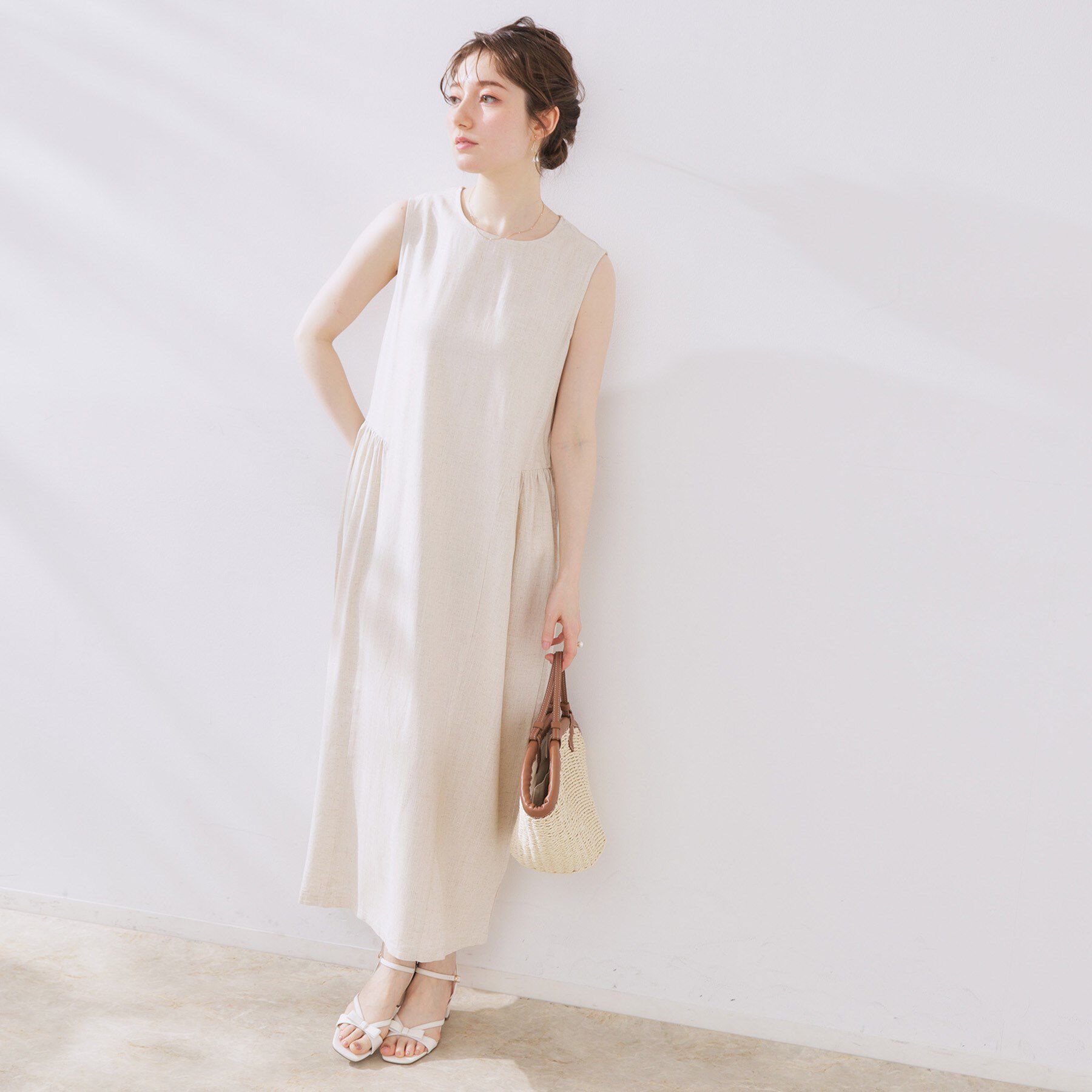 Couture broach「麻混フレアデザインワンピース」|ワンピース|アイボリー(004)