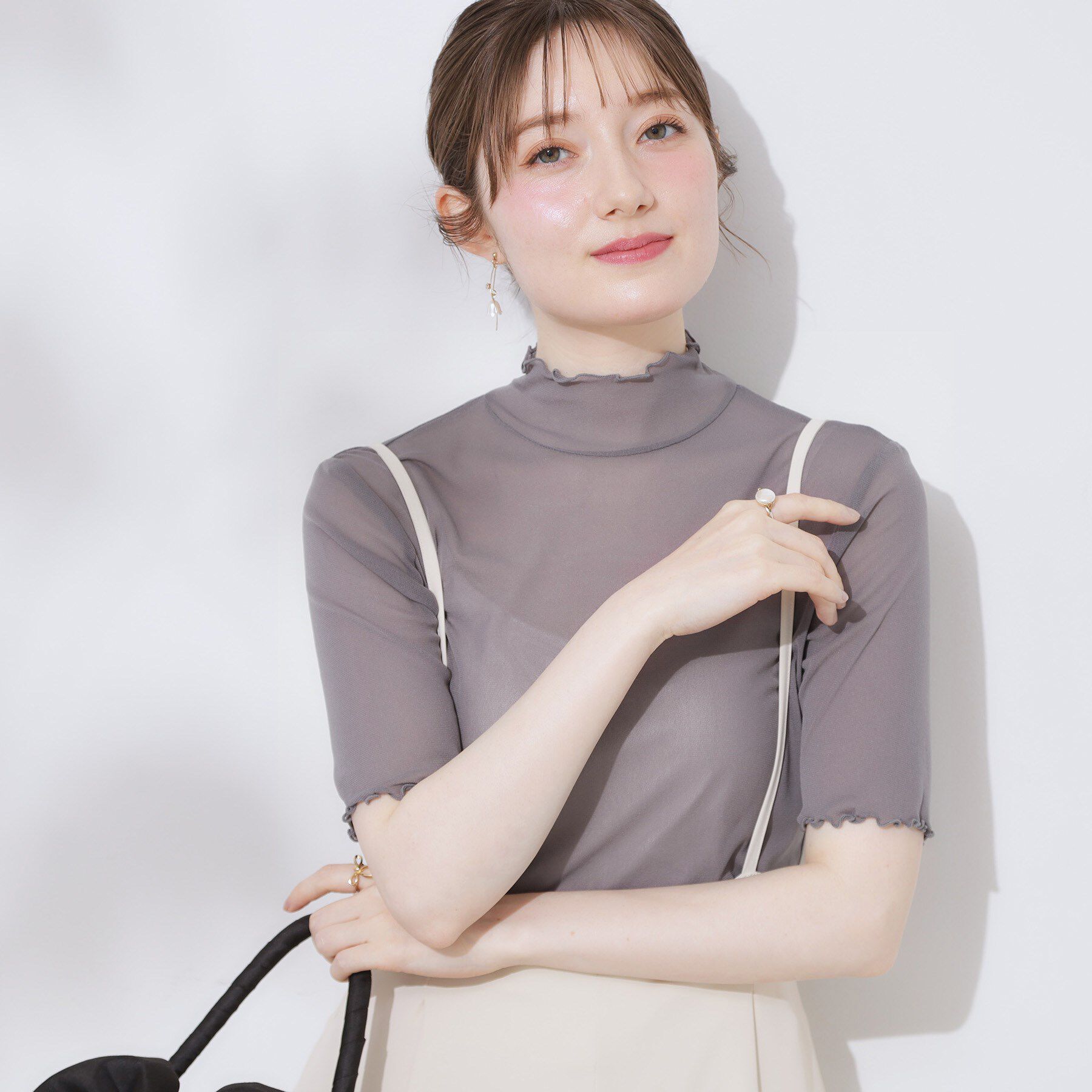 Couture broach「シアーチュール5分袖トップス」|Tシャツ・カットソー|ライトグレー(011