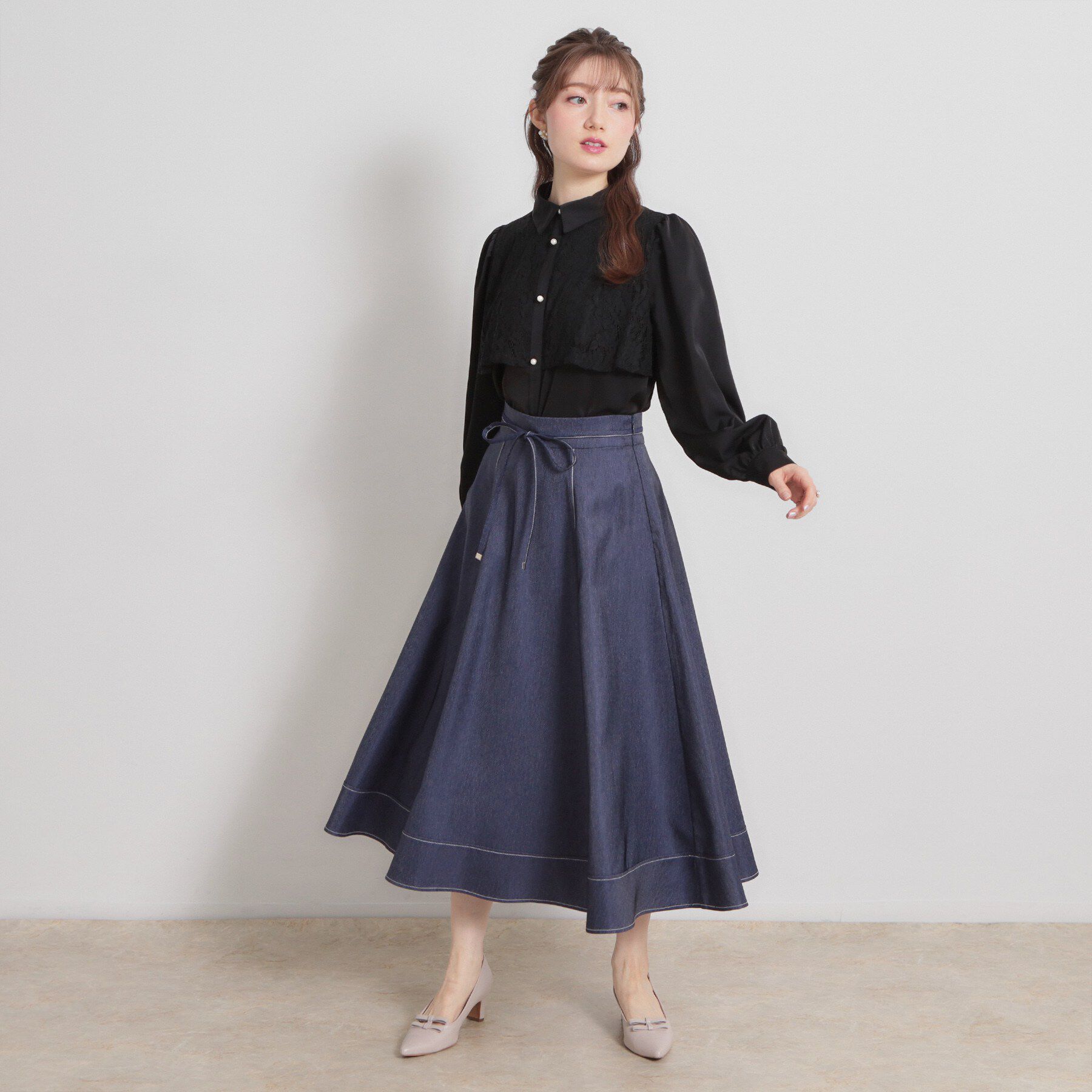 Couture broach「総レース切り替えパール調ボタンブラウス」|シャツ・ブラウス|