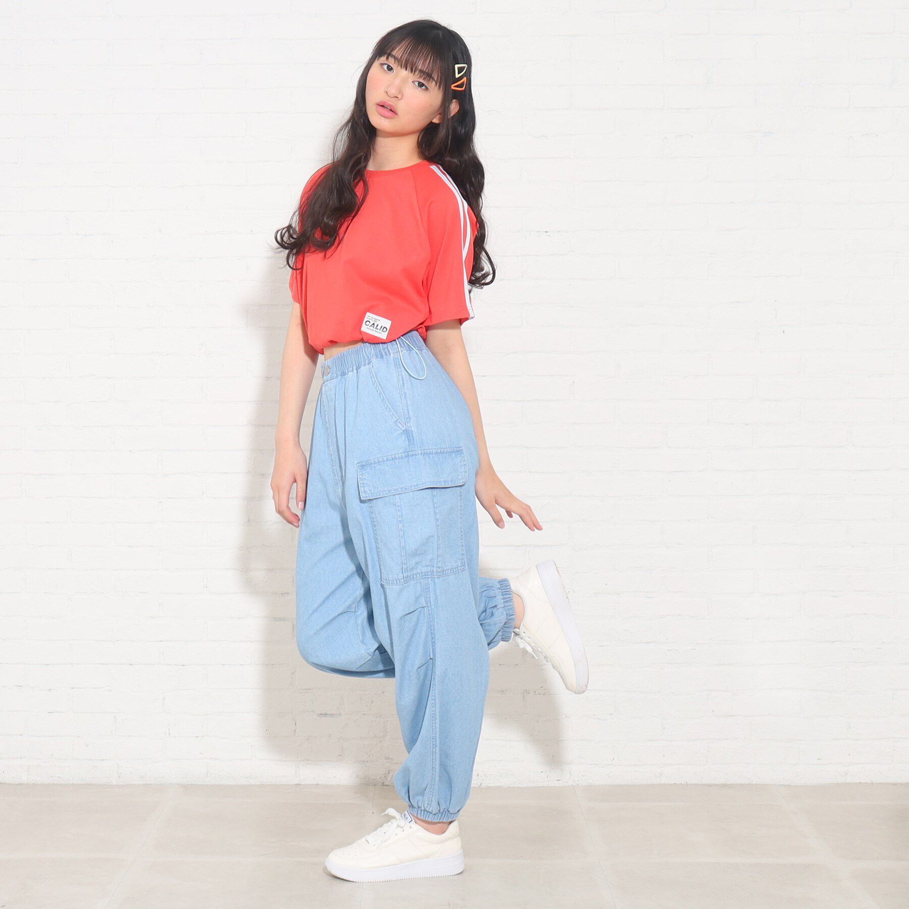 PINK-latte「裾ドロスト袖ラインTシャツ」|Tシャツ・カットソー|