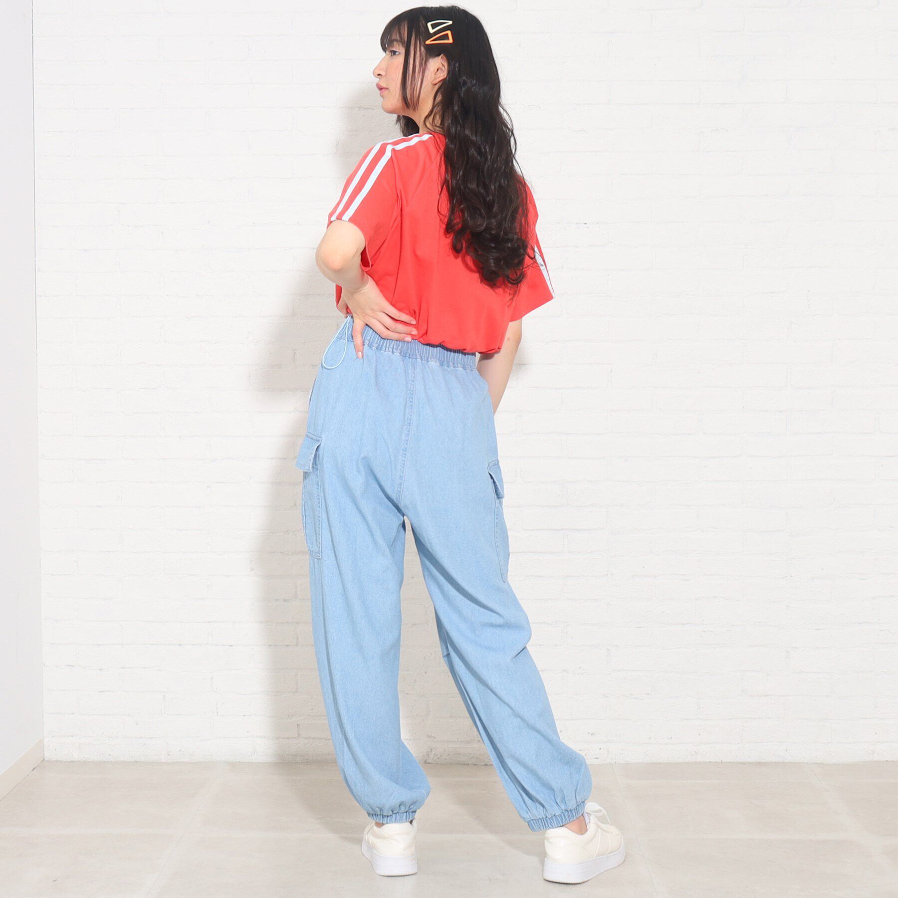 PINK-latte「裾ドロスト袖ラインTシャツ」|Tシャツ・カットソー|