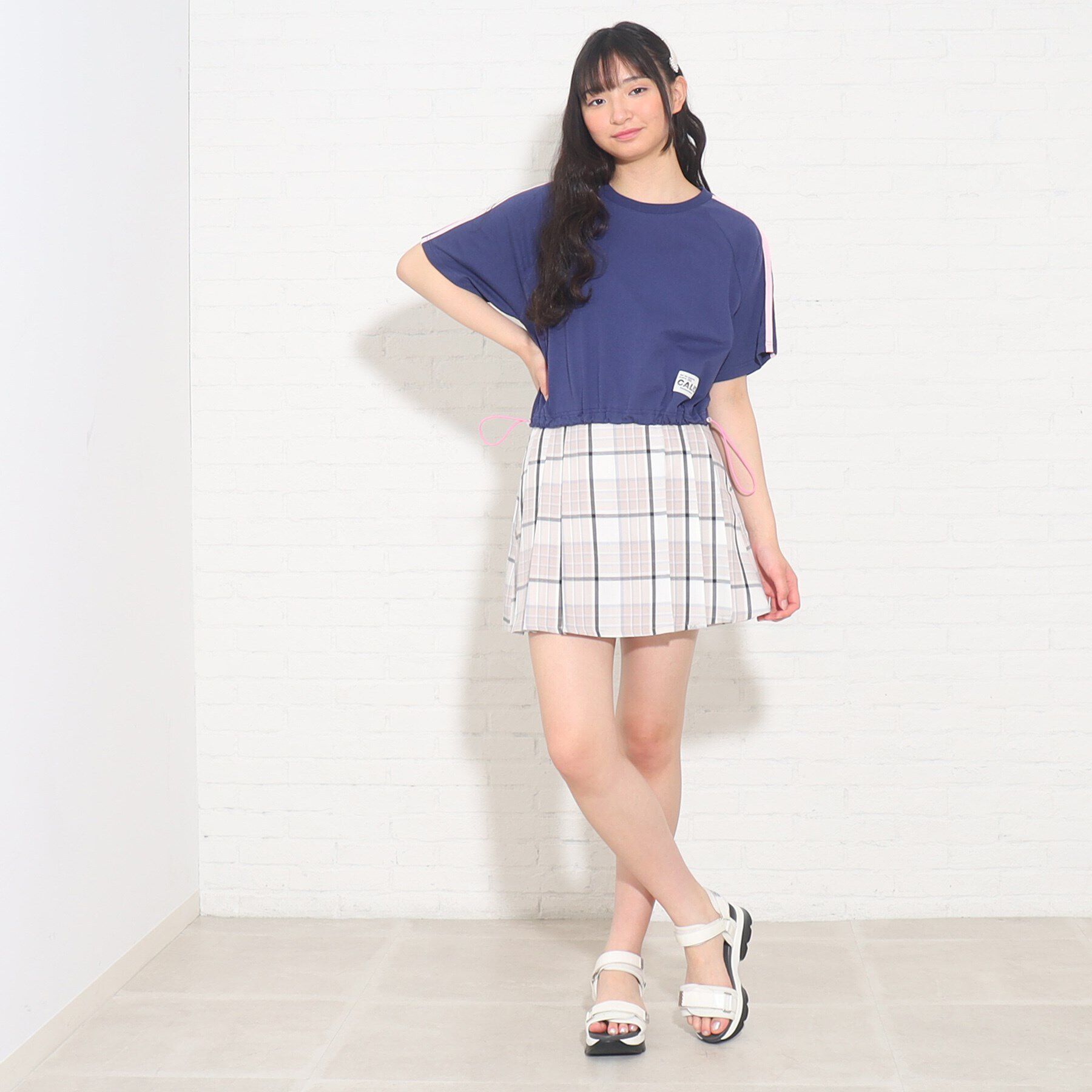 PINK-latte「裾ドロスト袖ラインTシャツ」|Tシャツ・カットソー|