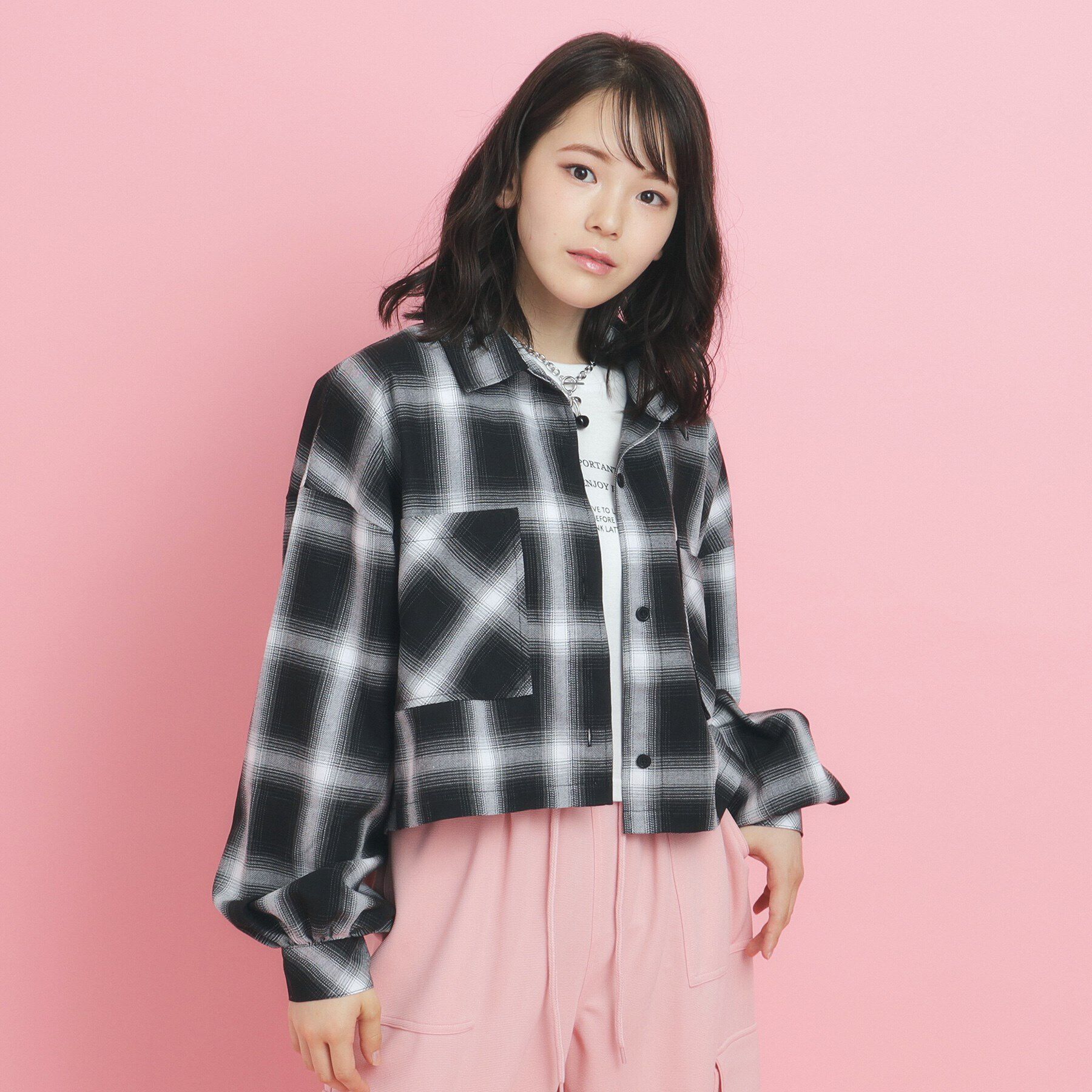 PINK-latte「【カラー追加/セットアイテム】ショート丈シャツブルゾン」|その他|ブラック(219)
