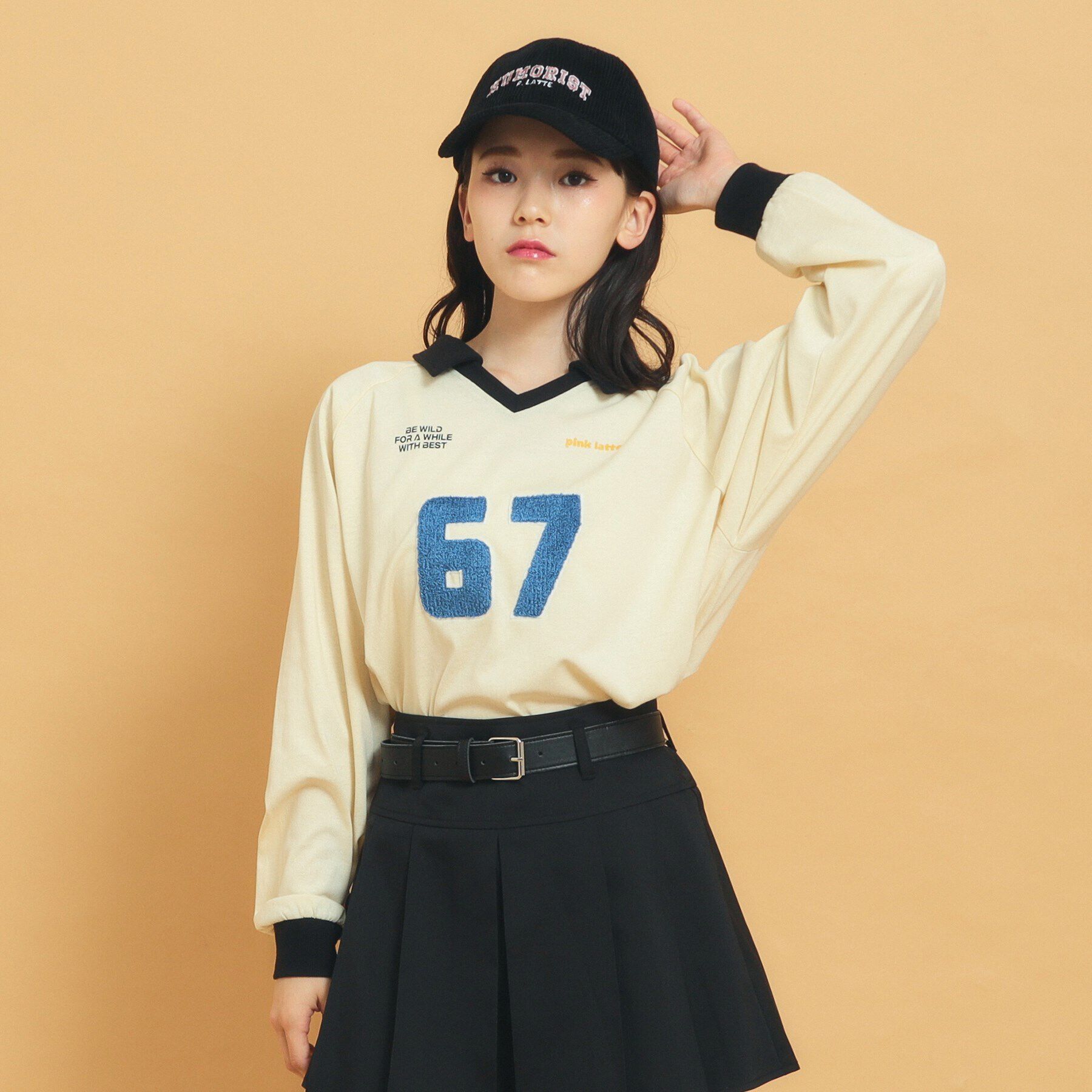 PINK-latte「衿付きユニフォームロングTシャツ」|Tシャツ・カットソー|アイボリー(004)