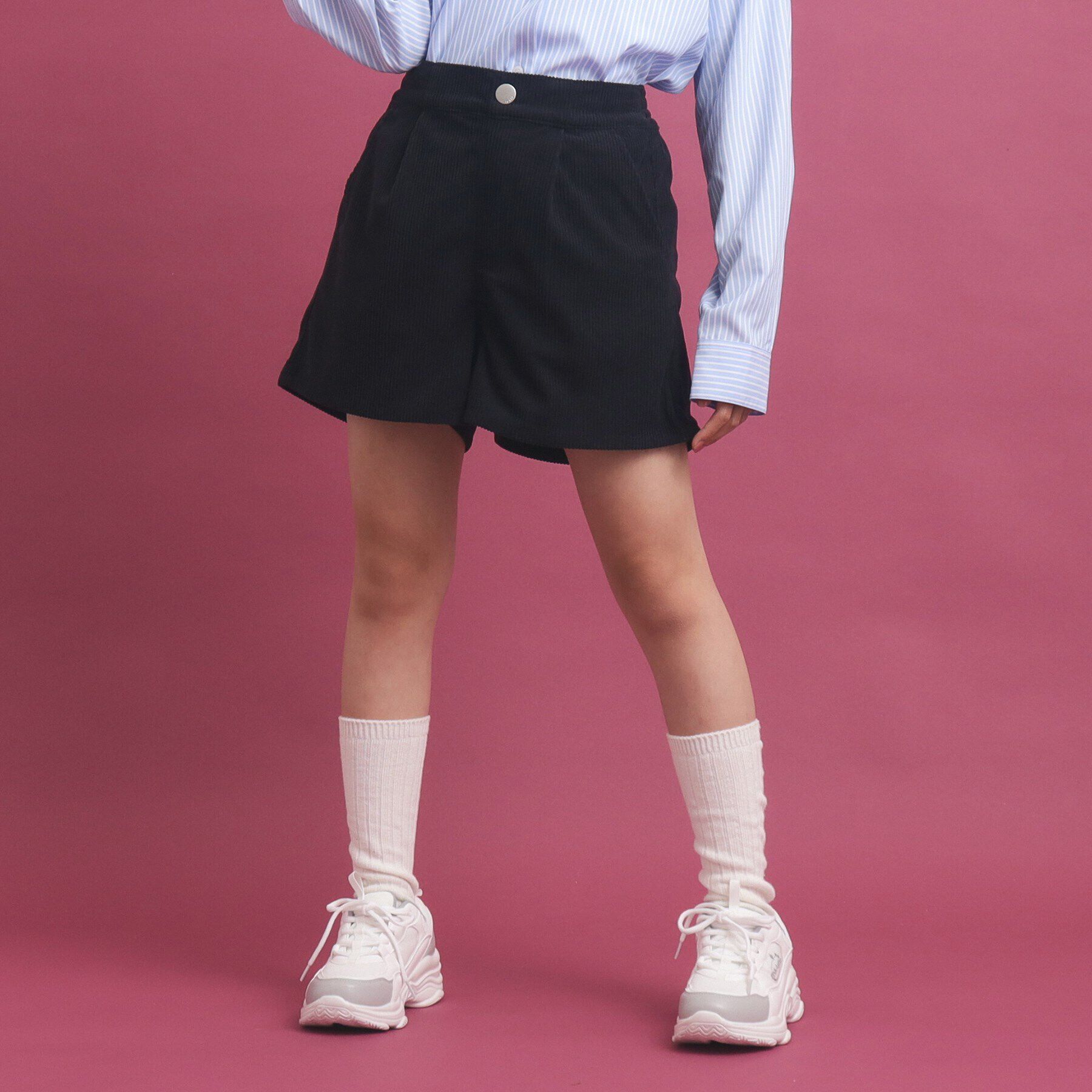 PINK-latte「ベーシック コーディロイショートパンツ」|キュロット|チャコールグレー(0