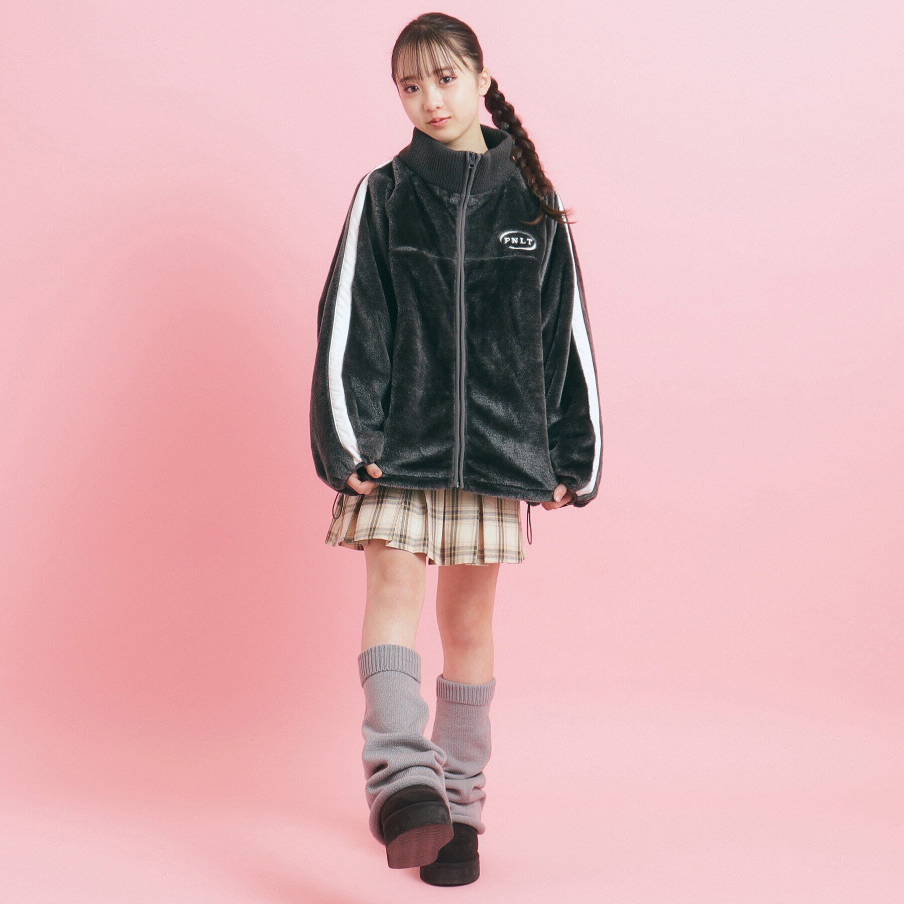 PINK-latte「フェイクファーリブハイネックジャケット」|ブルゾン・スタジャン|