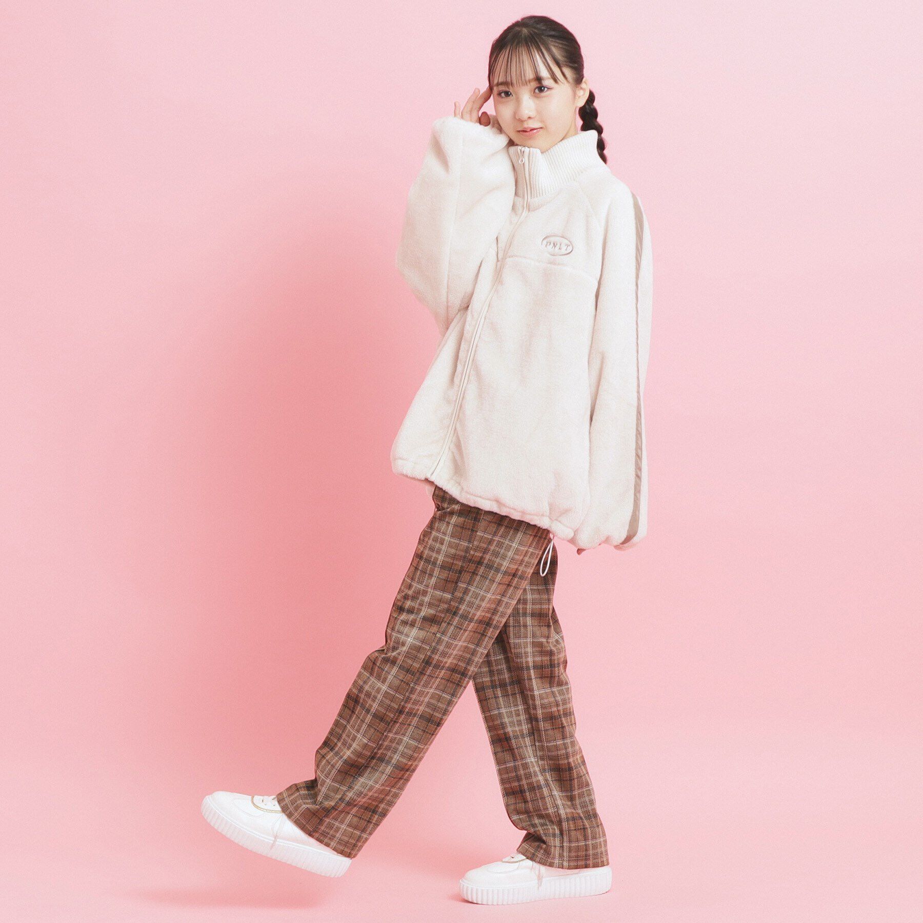 PINK-latte「フェイクファーリブハイネックジャケット」|ブルゾン・スタジャン|