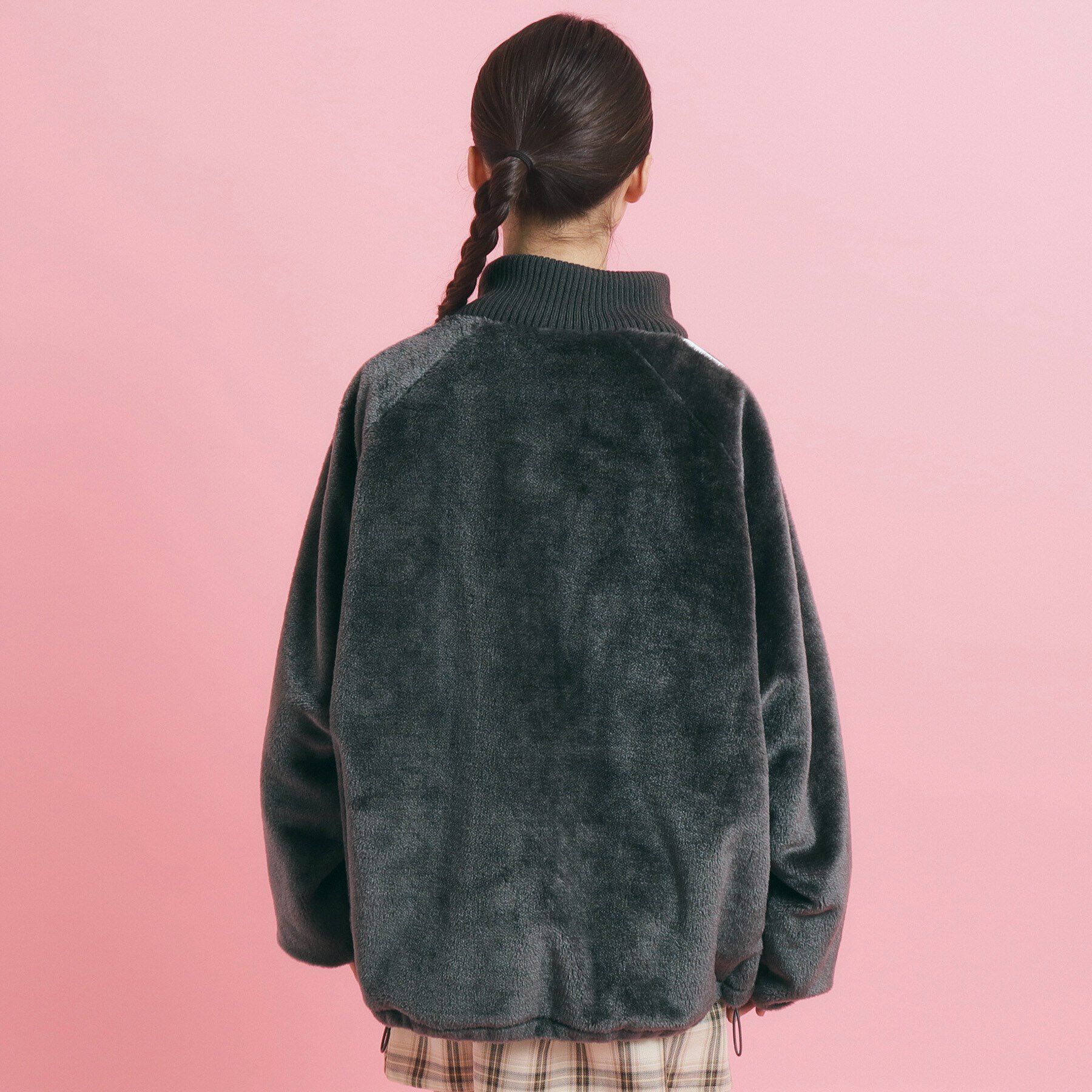 PINK-latte「フェイクファーリブハイネックジャケット」|ブルゾン・スタジャン|