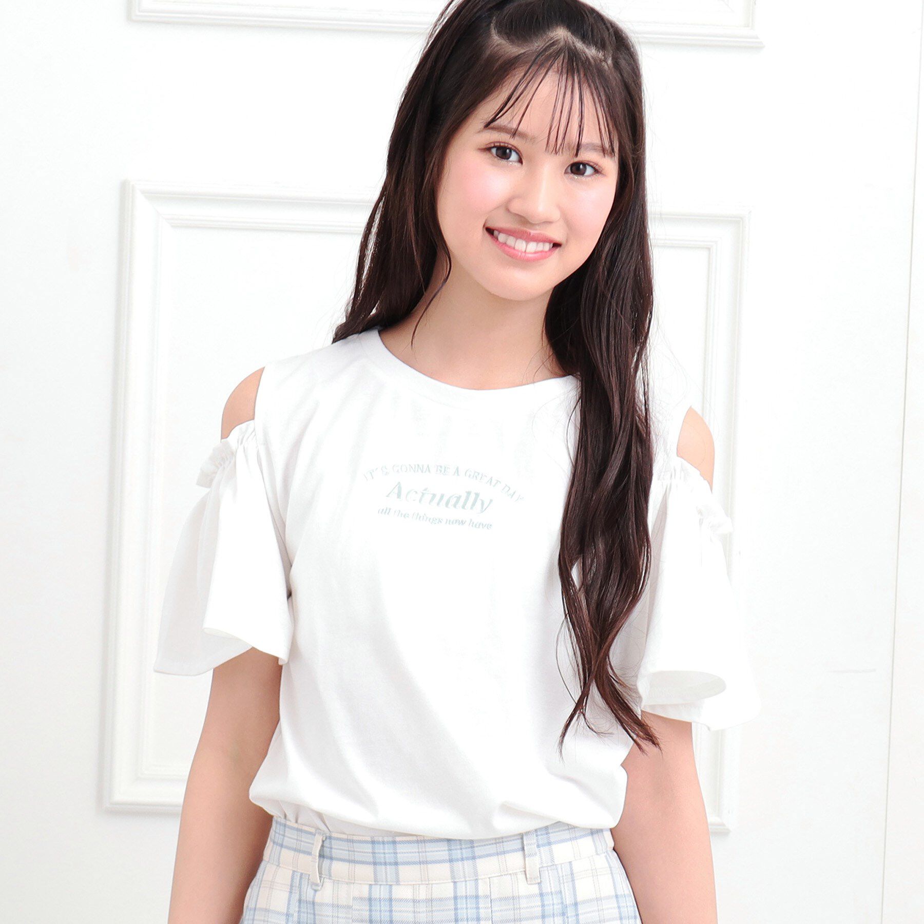 PINK-latte「肩あきフレアスリーブトップス」|Tシャツ・カットソー|オフホワイト(003